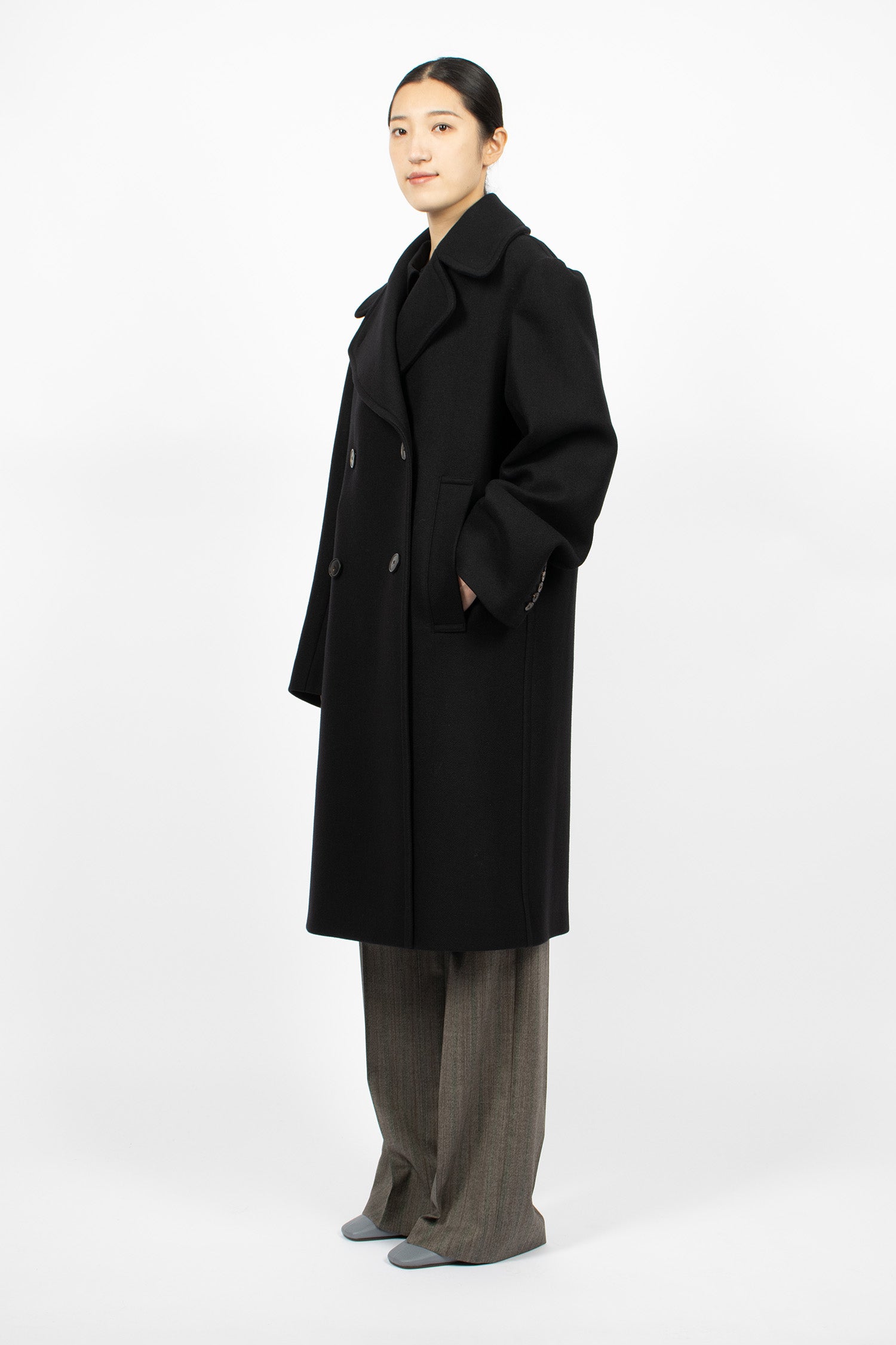 Double-Breasted Wool Coat Black