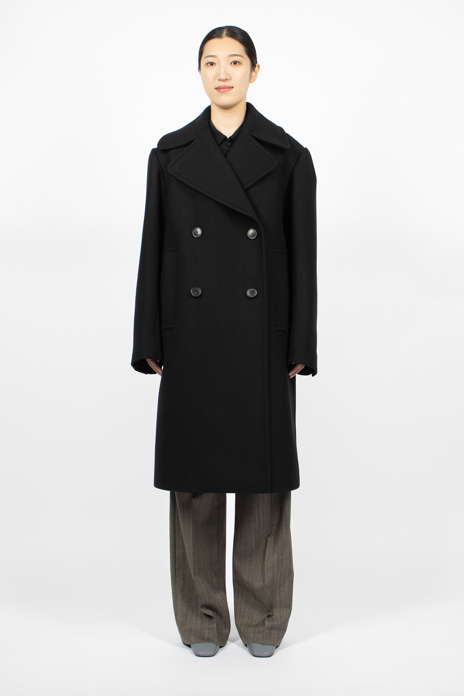 Double-Breasted Wool Coat Black