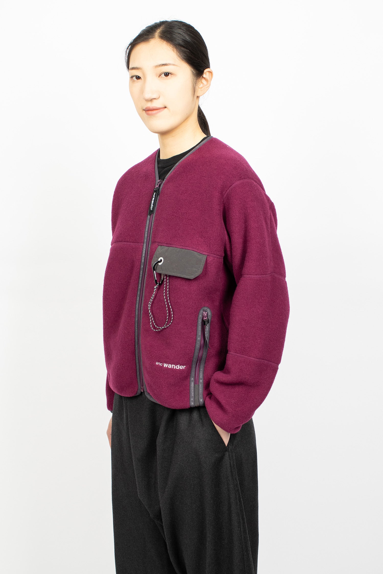 Wool Fleece Cardigan Purple