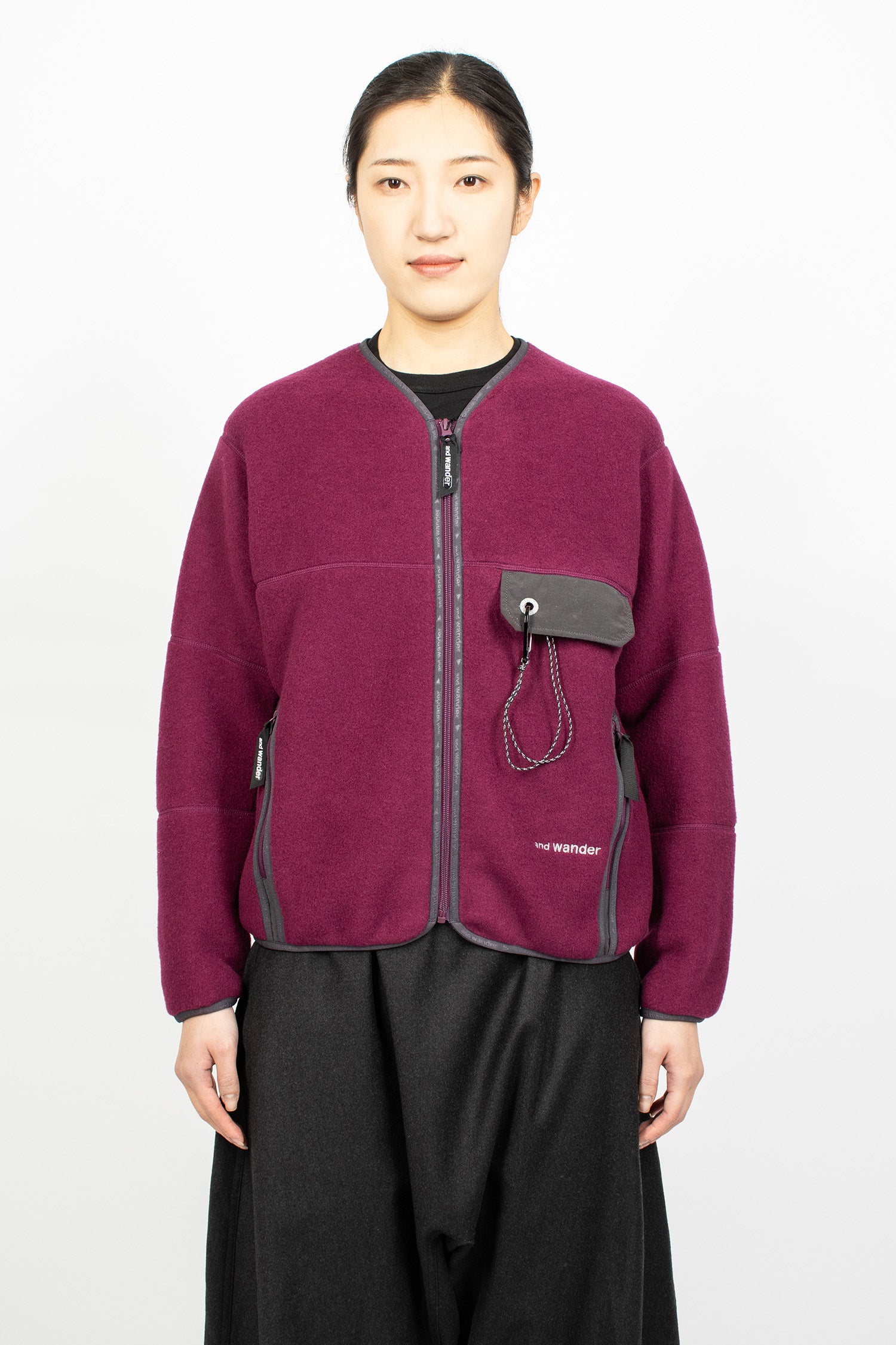 Wool Fleece Cardigan Purple