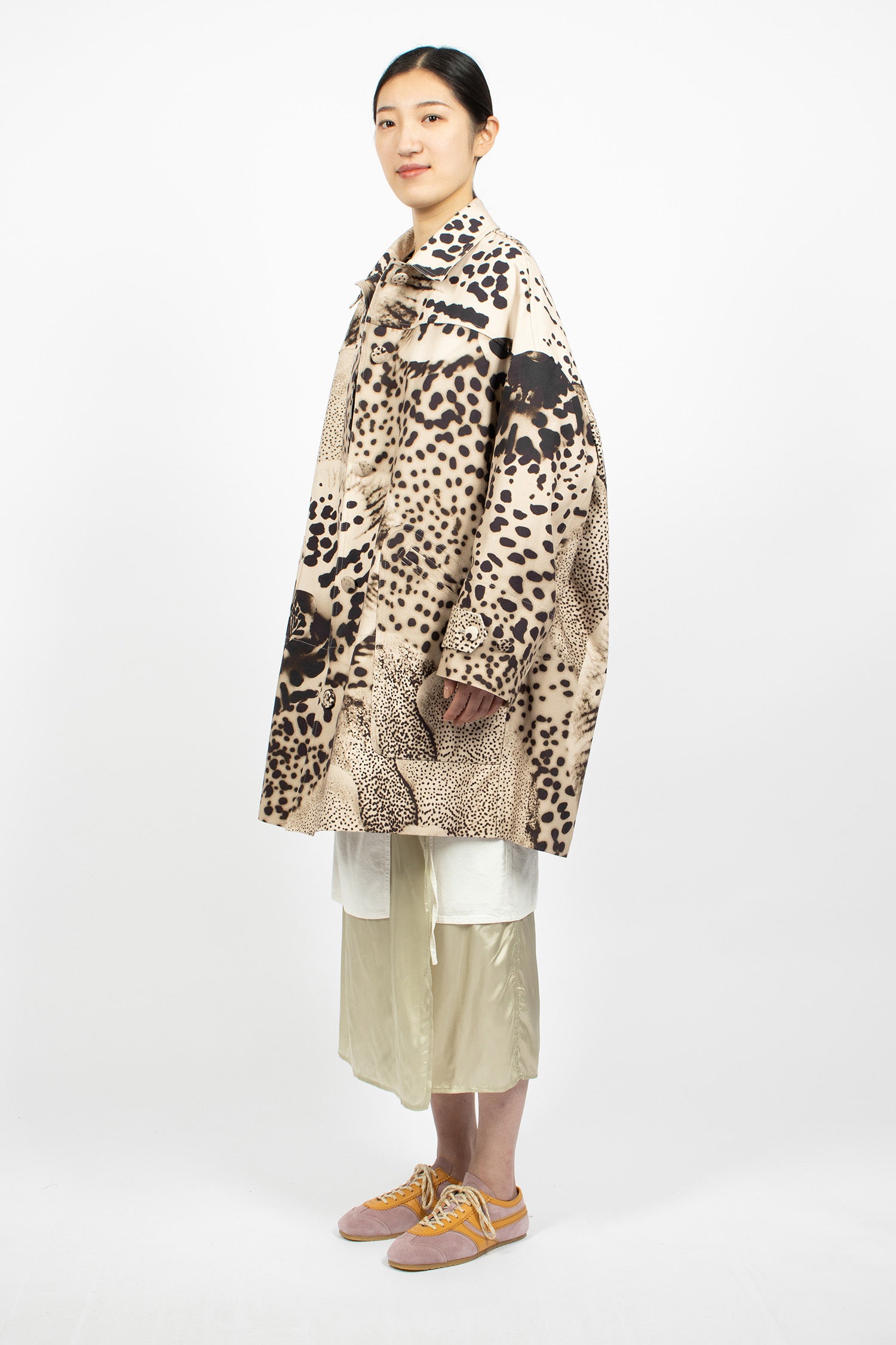 Printed Canvas Coat Black