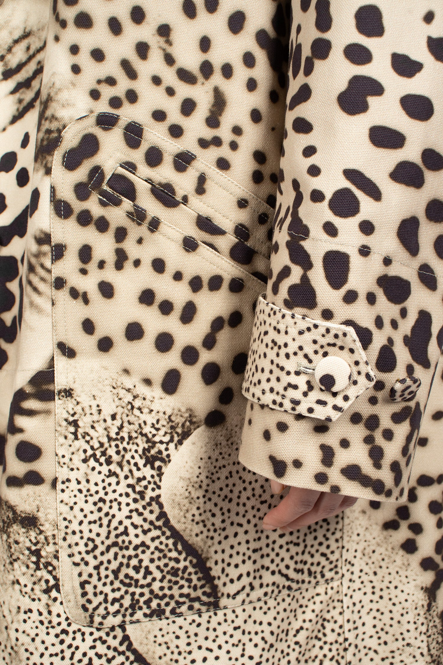 Printed Canvas Coat Black