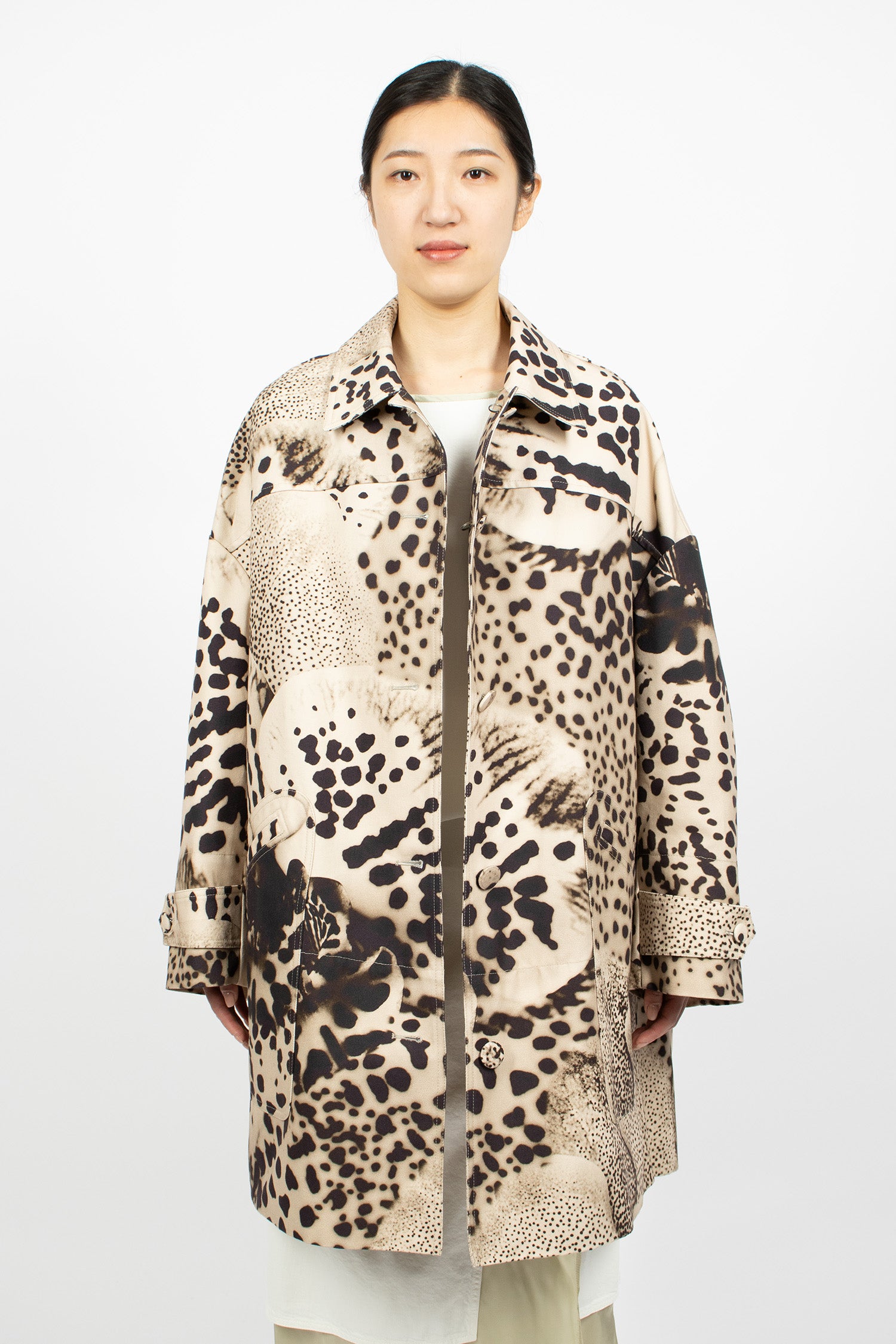 Printed Canvas Coat Black