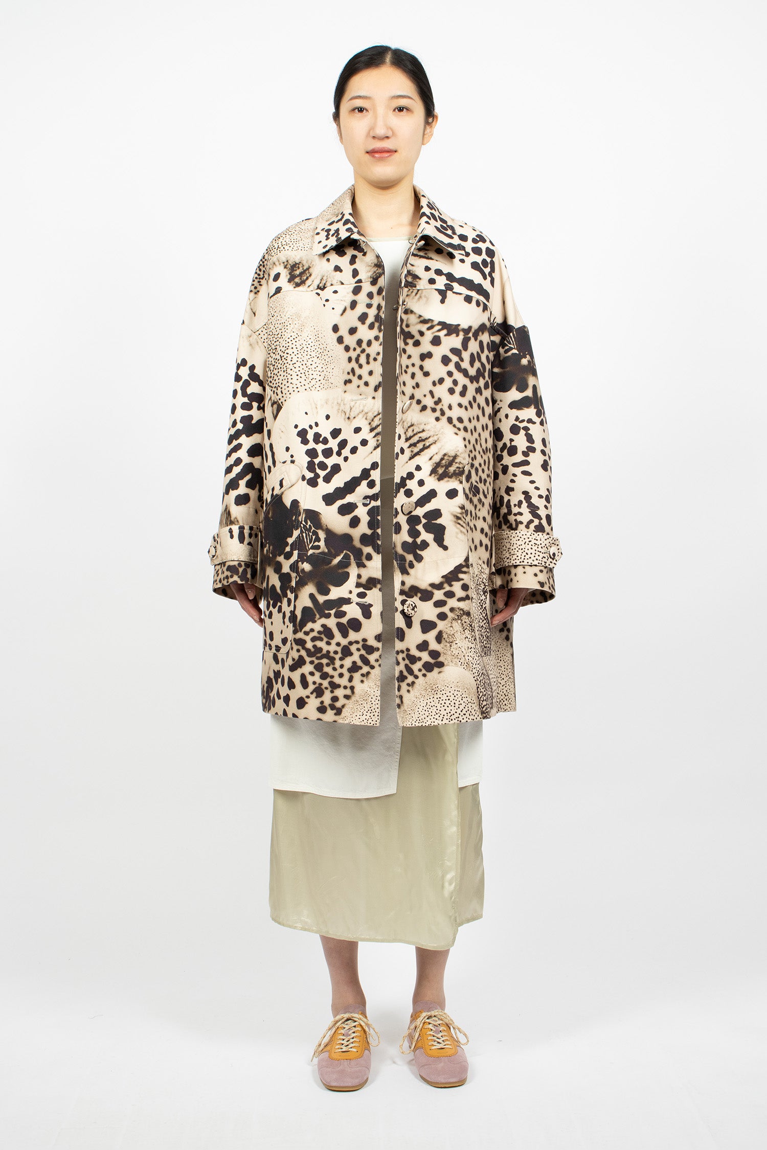 Printed Canvas Coat Black