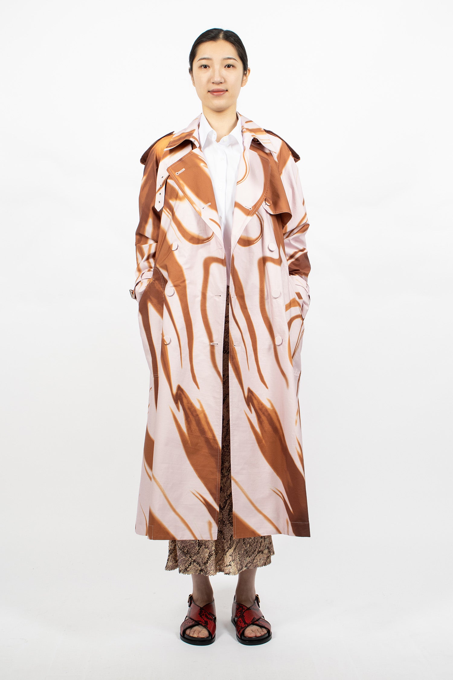 Printed Trench Coat Brown/Pink