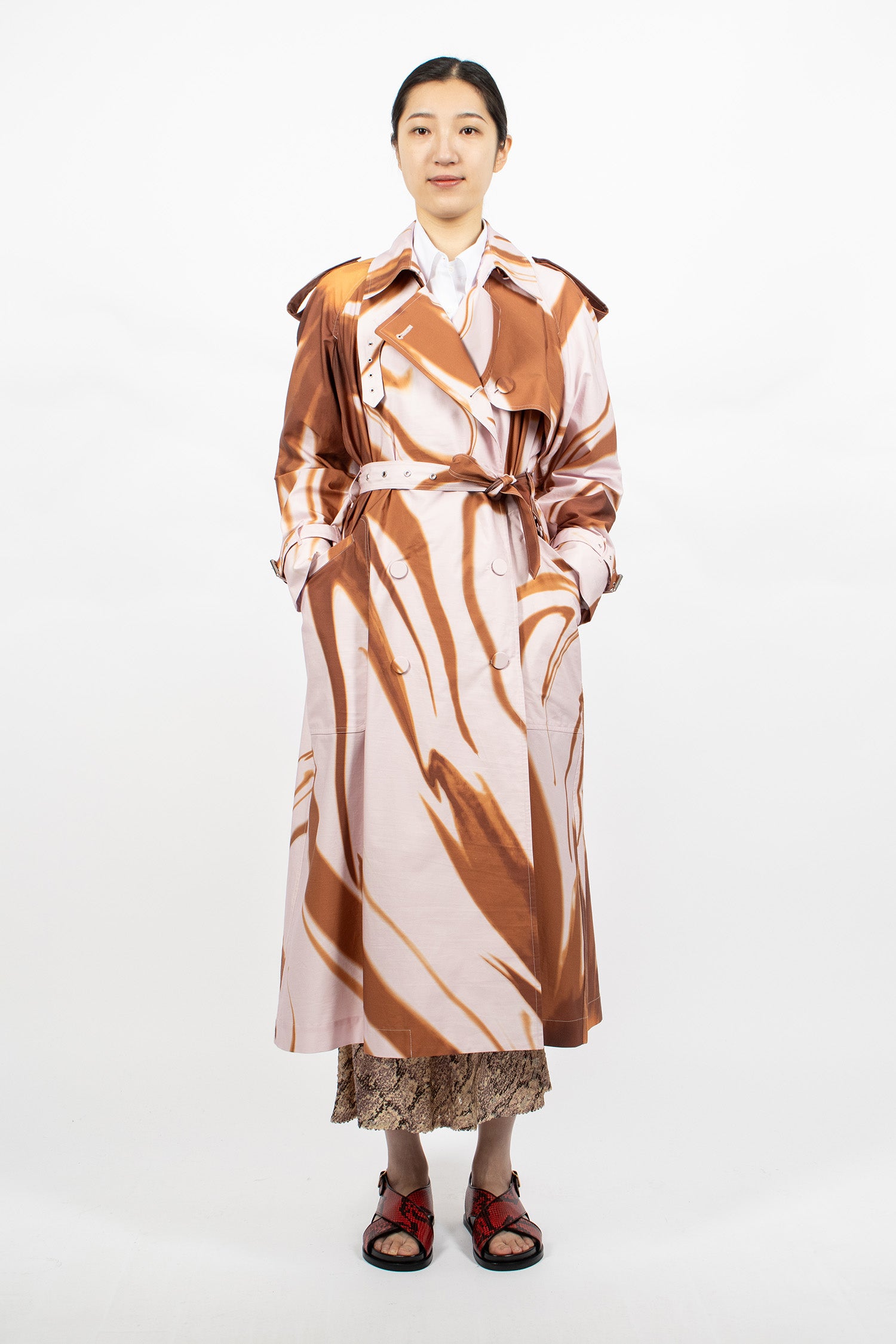 Printed Trench Coat Brown/Pink