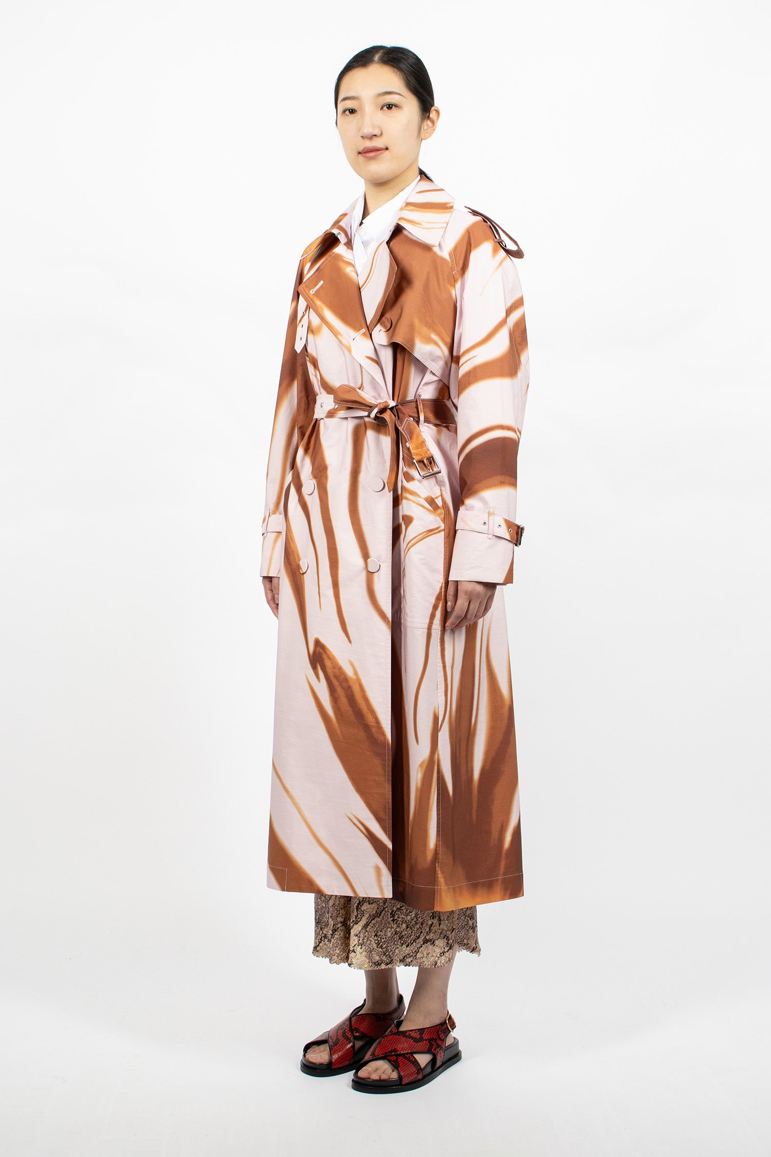 Printed Trench Coat Brown/Pink