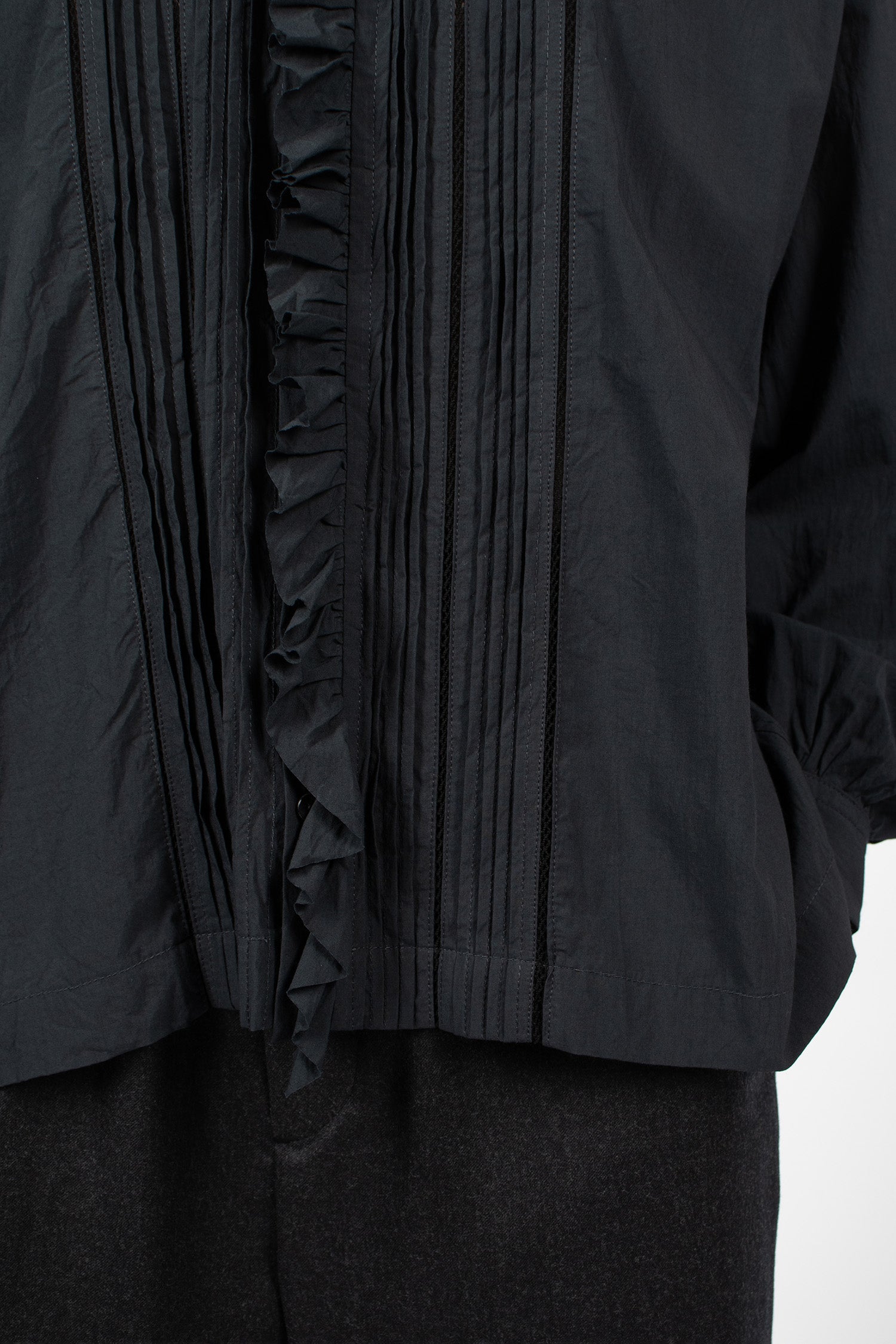 Lace Pin Tuck Ruffle Shirt Black Navy