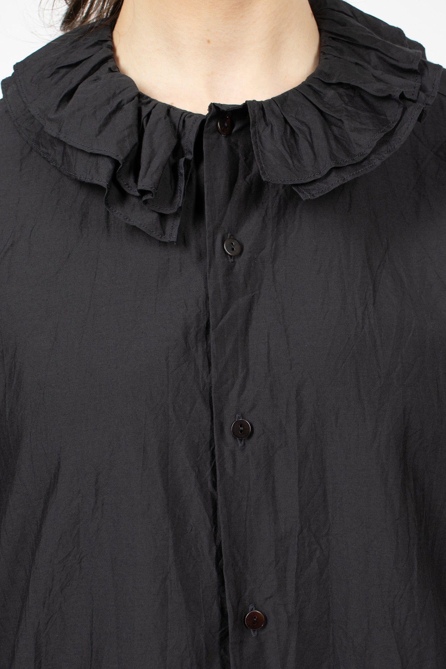 Ruffle Collar Baggy Shirt Black Navy