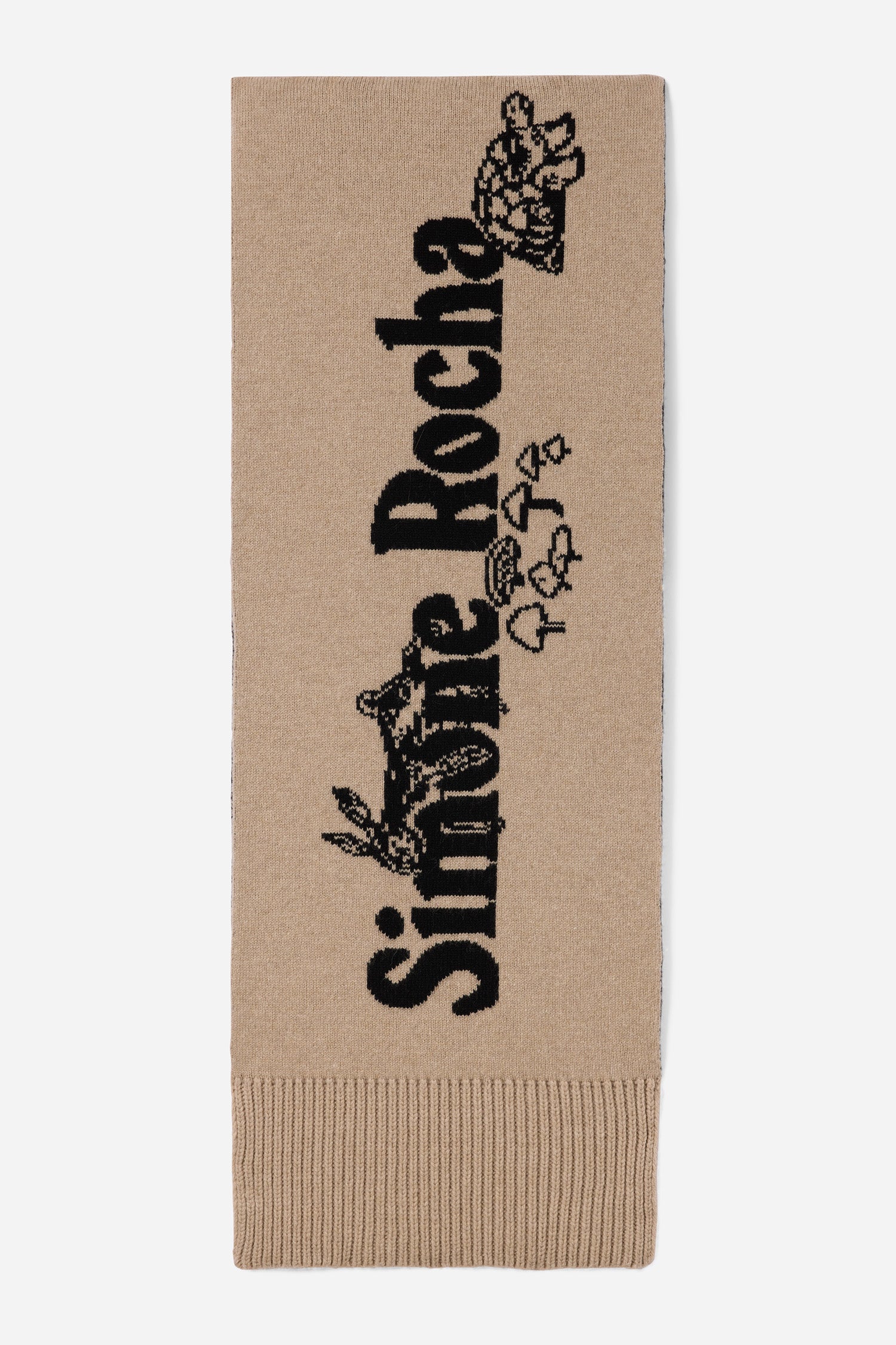 Long Graphic Logo Knit Scarf Oat/Black