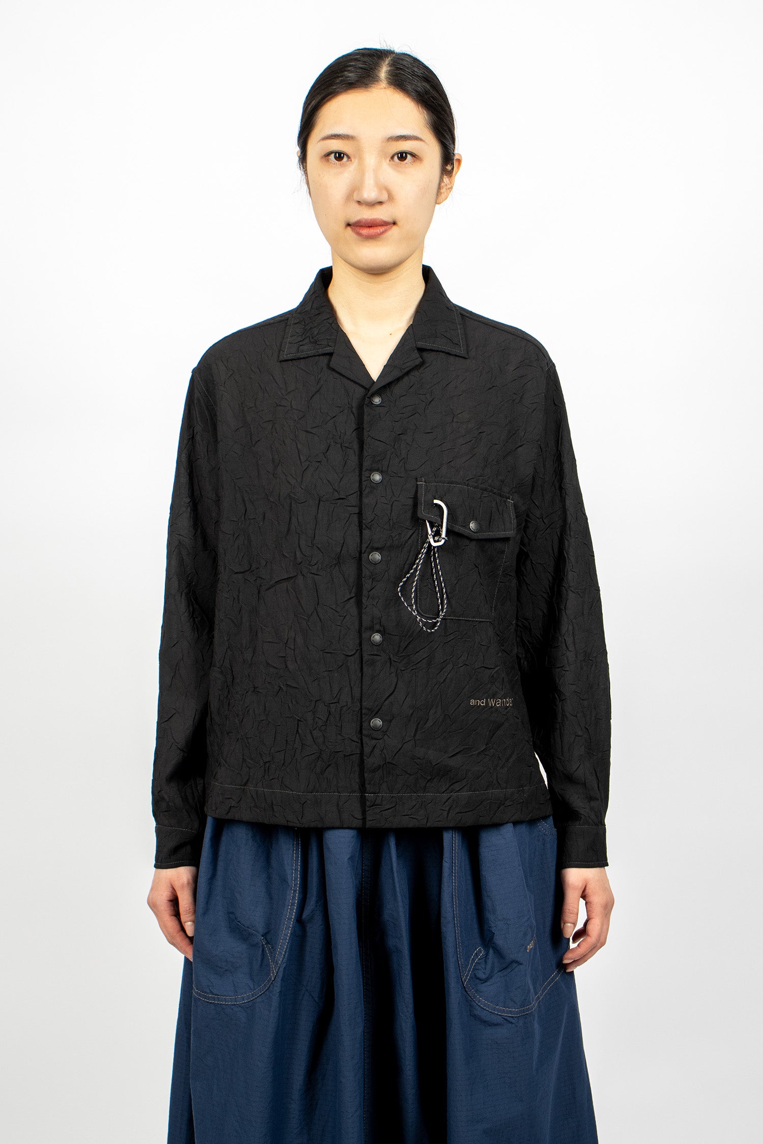 Washer Pleated Open LS Shirt Black