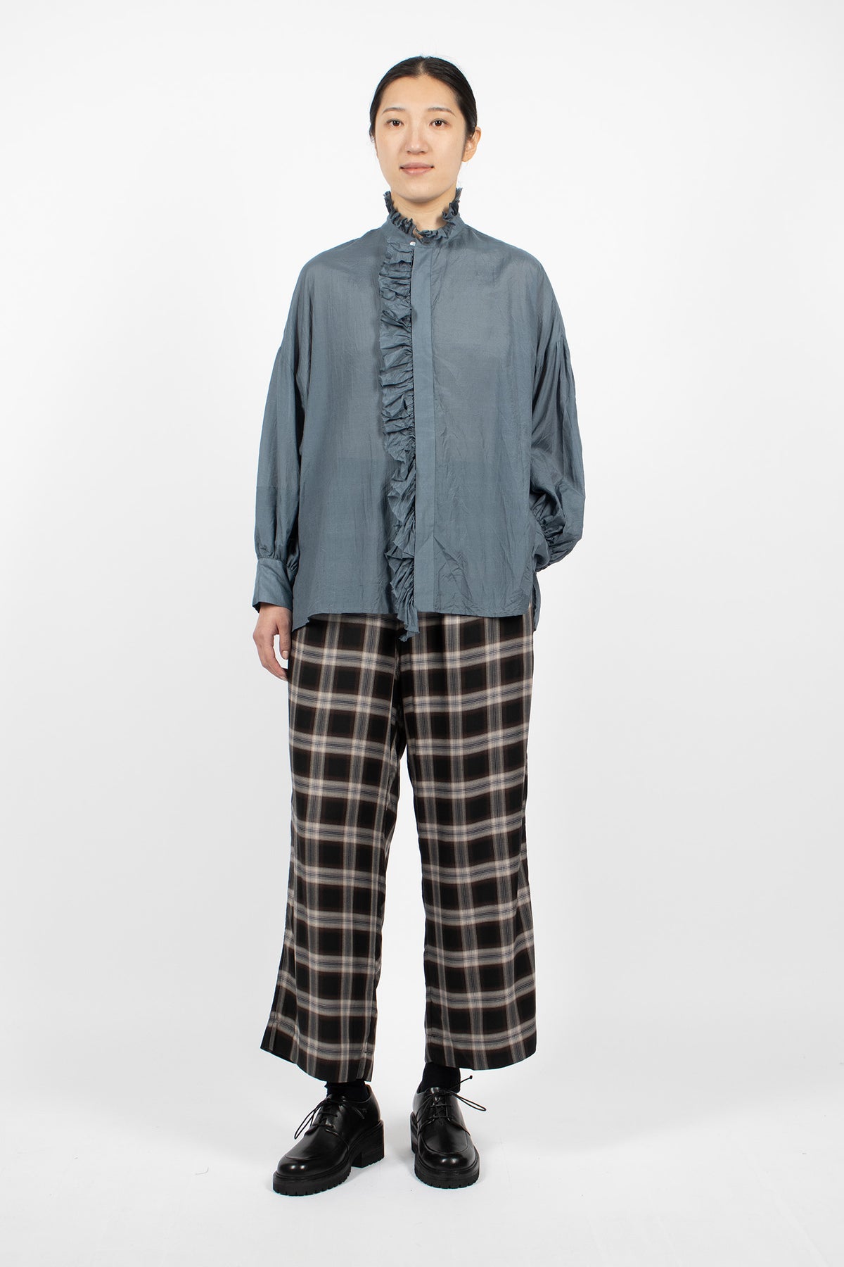 Bishop Sleeve Shirt Greyish Indigo Blue