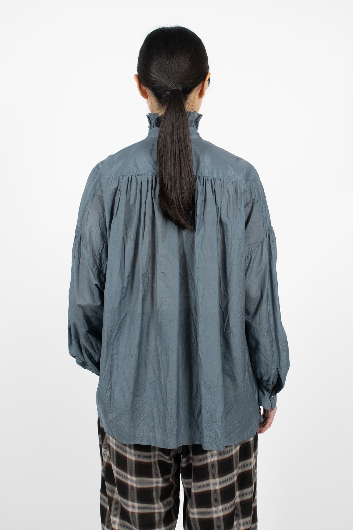Bishop Sleeve Shirt Greyish Indigo Blue