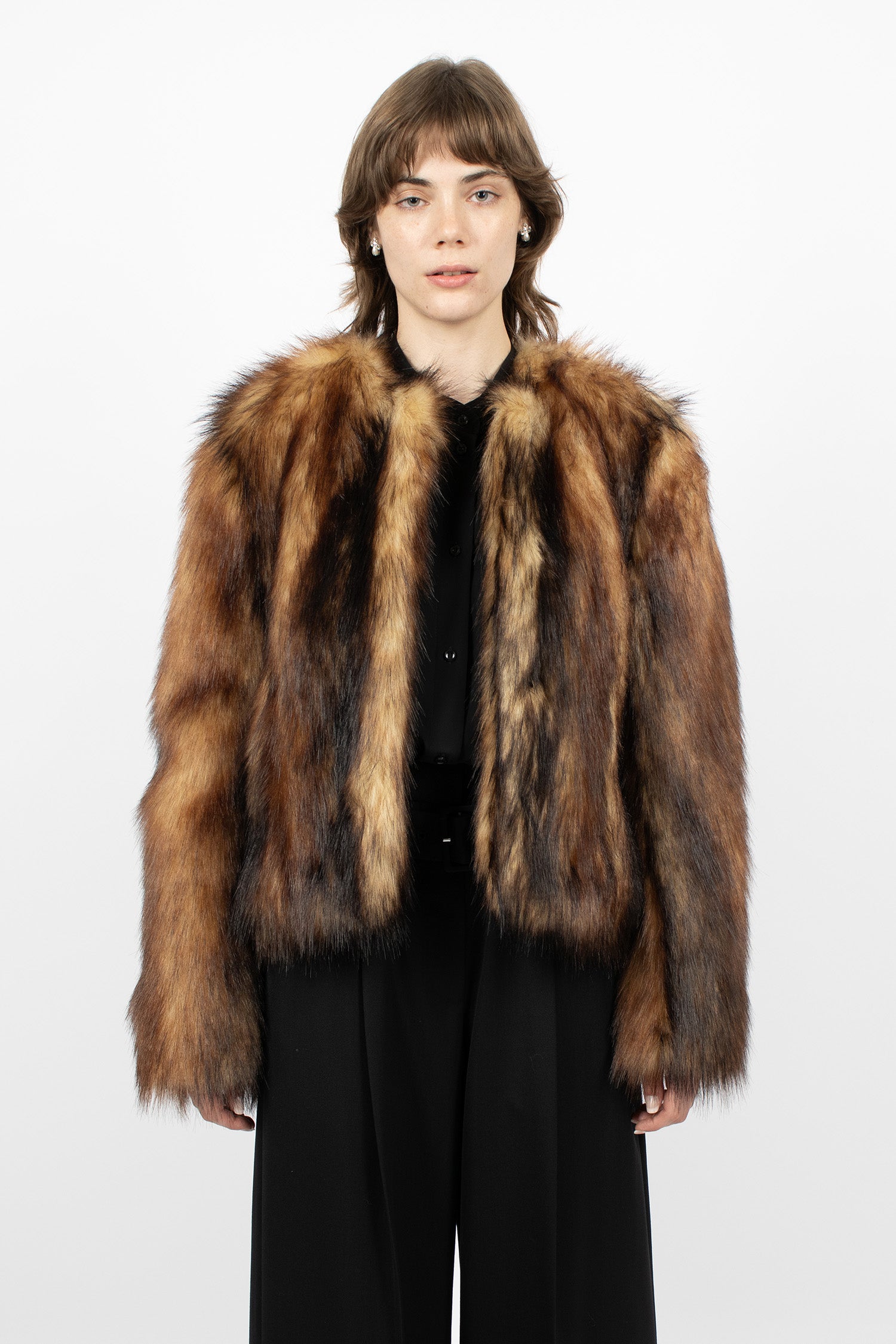 Sculpted Faux Fur Fray Jacket Natural