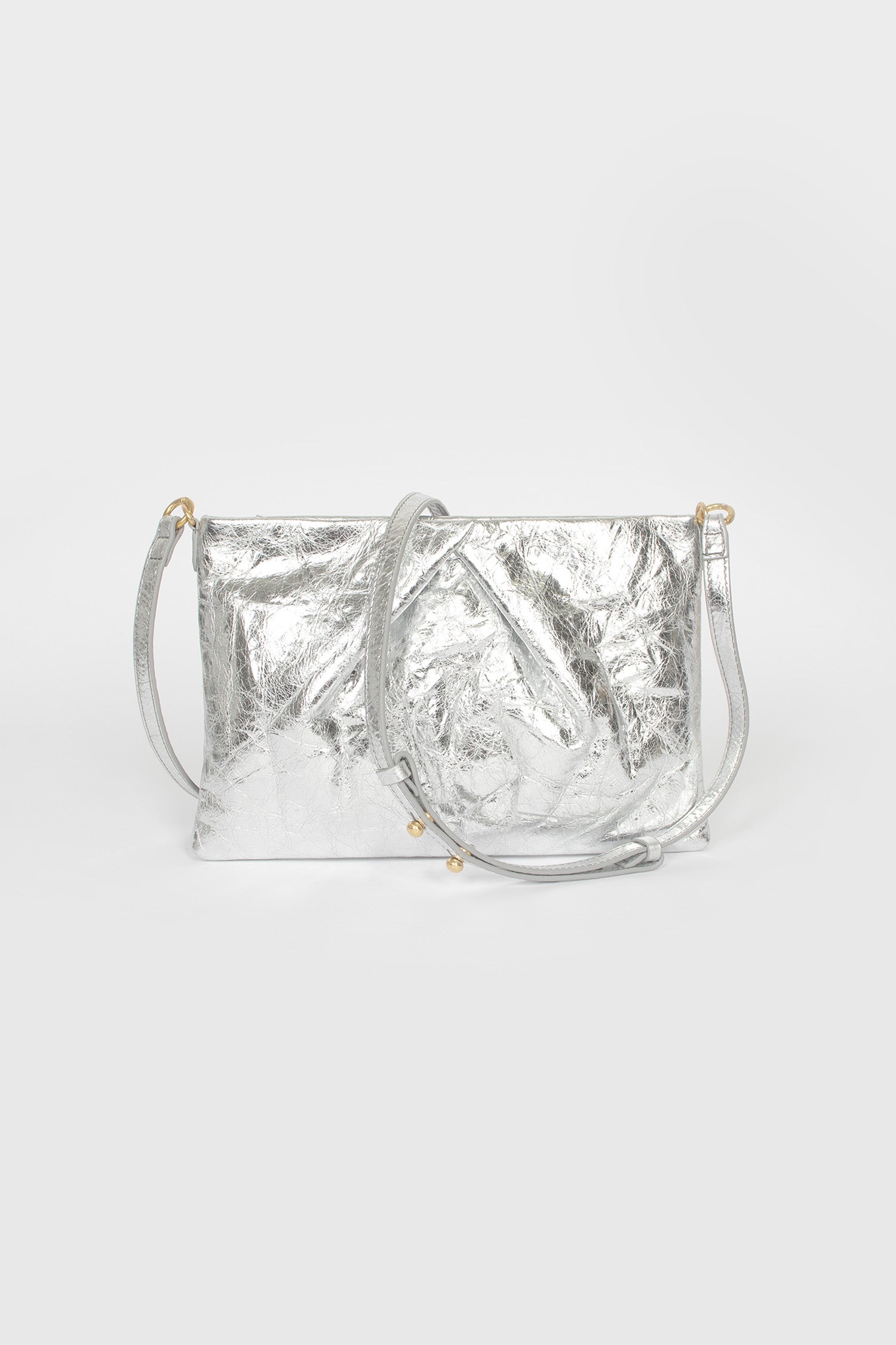 Leather Crossbody Pouch Silver