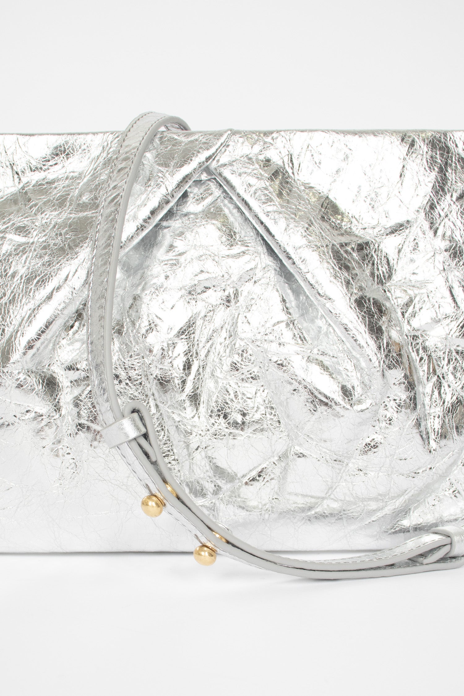 Leather Crossbody Pouch Silver
