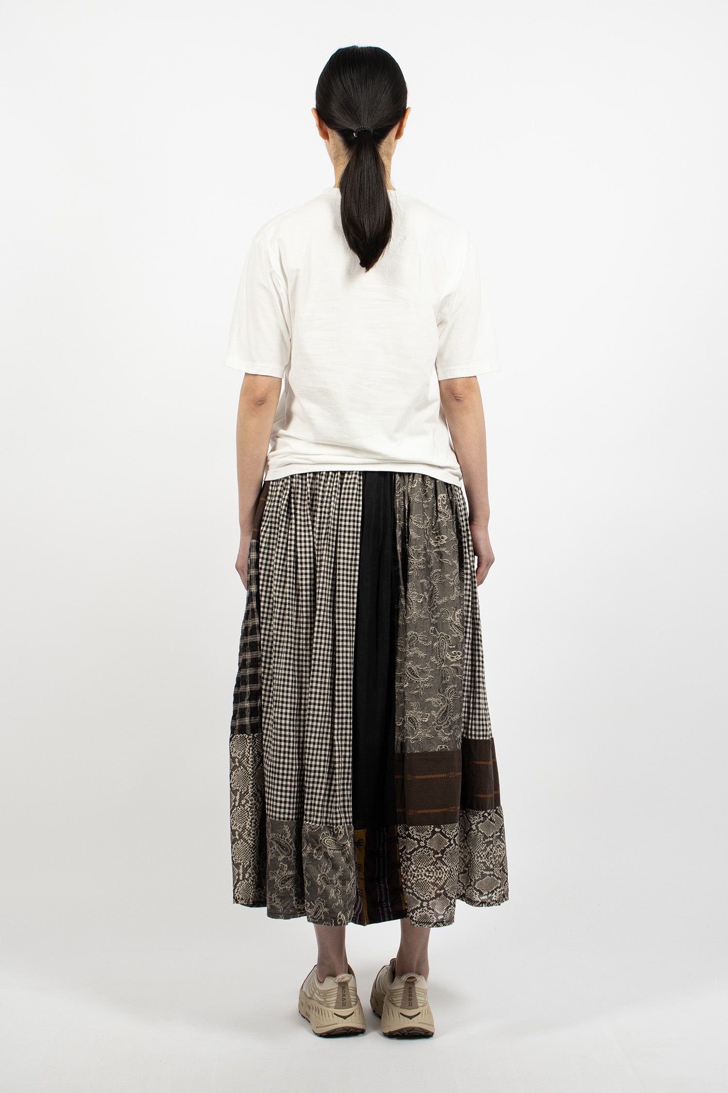 Patchwork Gathered Skirt Black