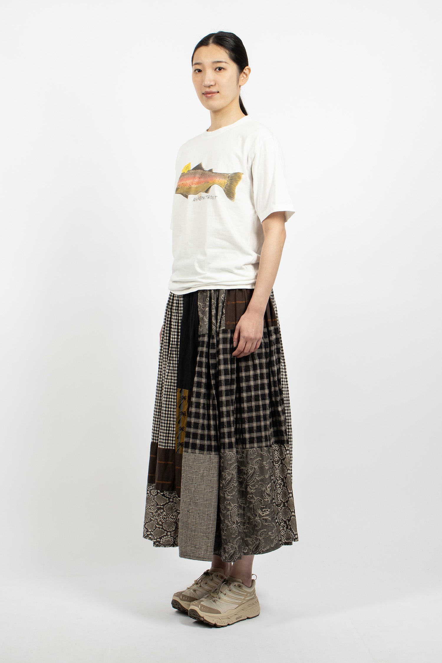 Patchwork Gathered Skirt Black