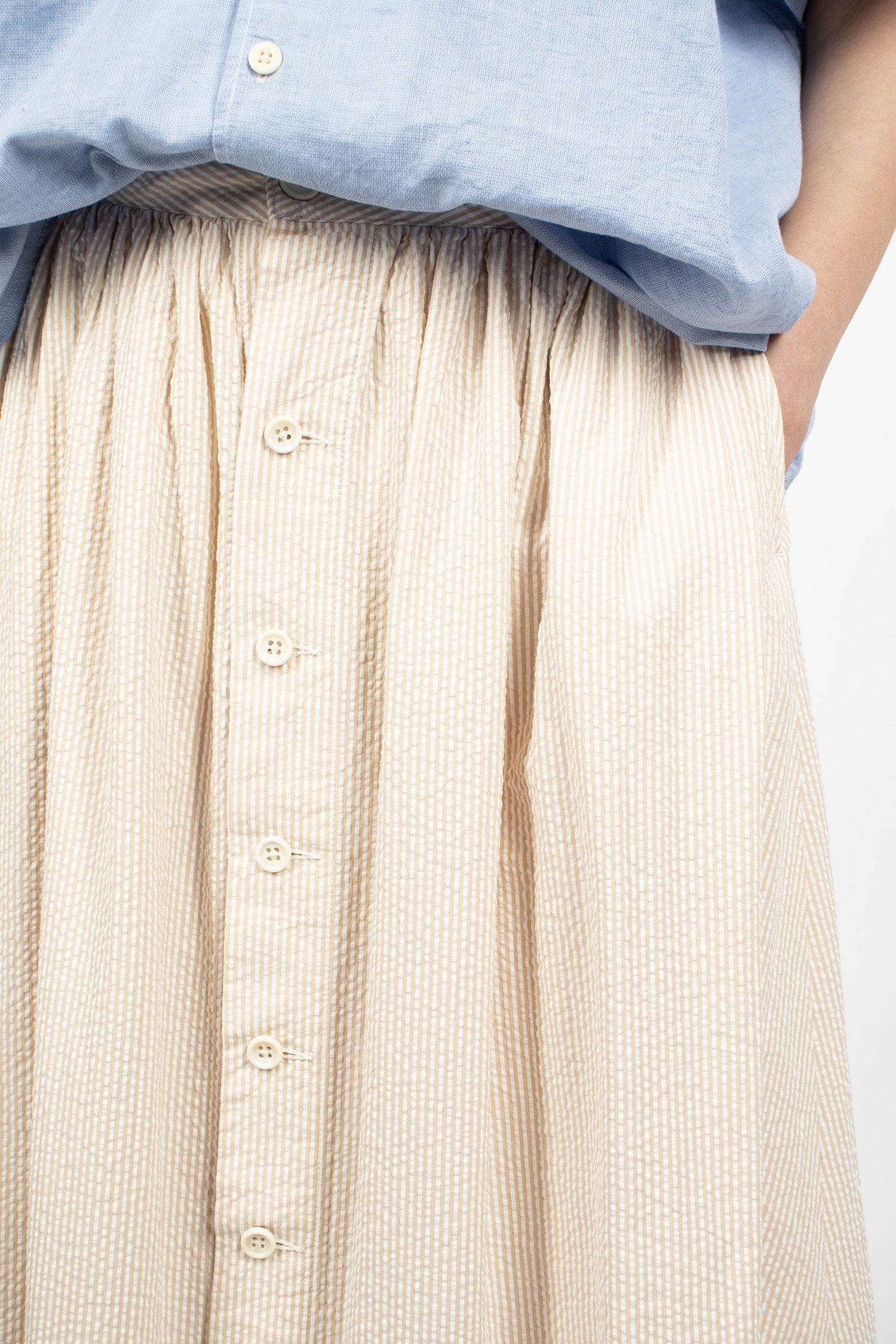 Gathered Seersucker Skirt Beige Stripe