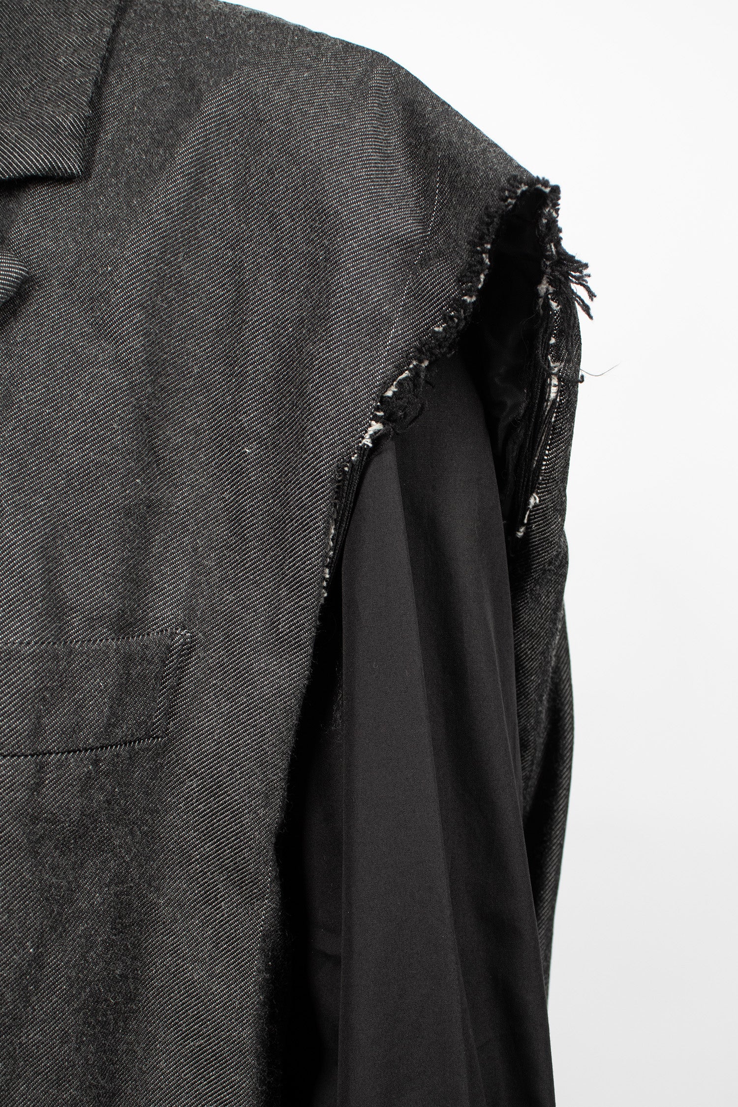 Distressed Sleeveless Jacket Black Twill