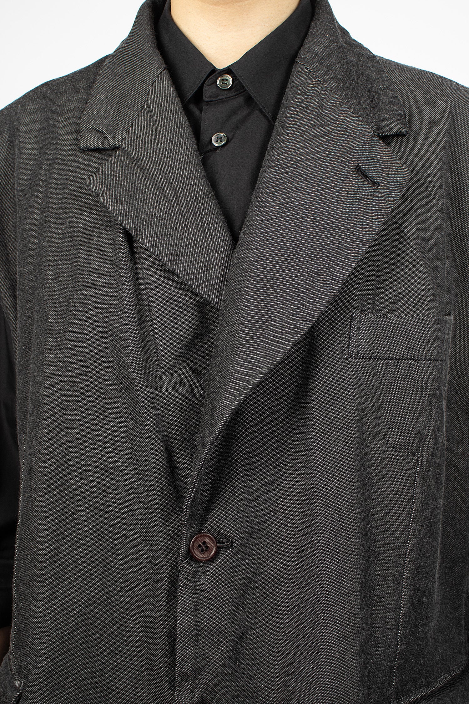 Distressed Sleeveless Jacket Black Twill