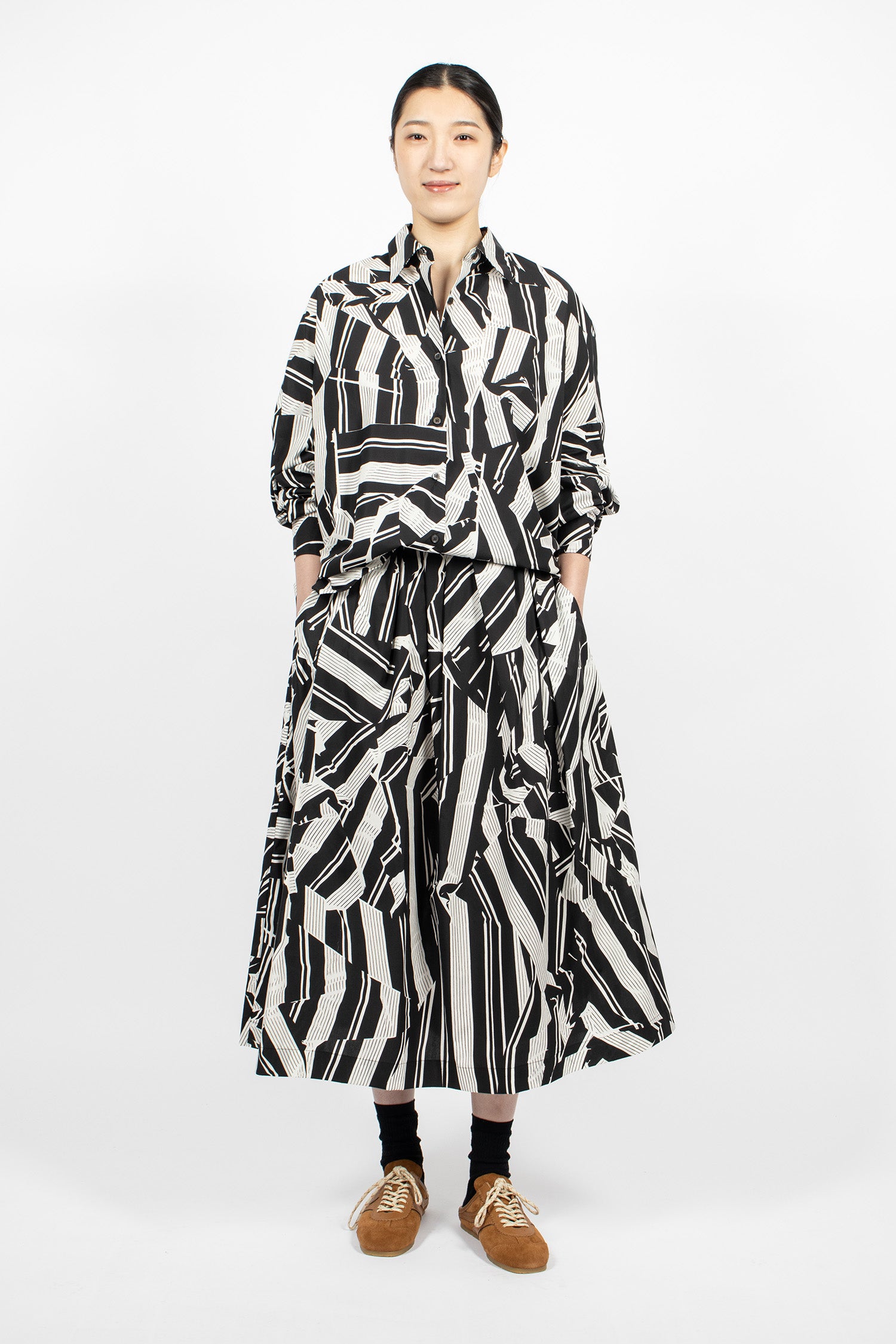Oversized Cocoon Shirt Black/White Stripe