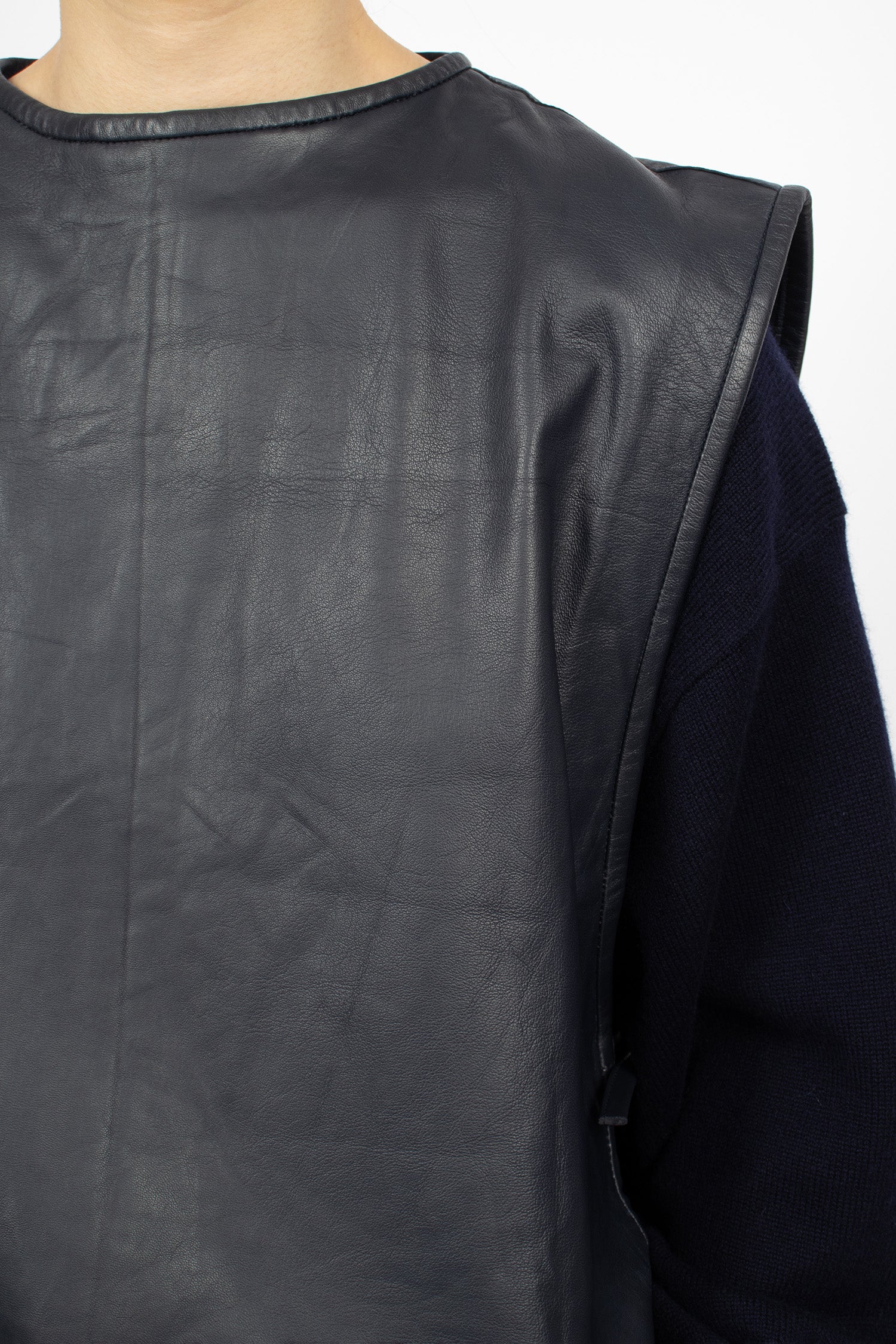 Strik Leather Vest Navy