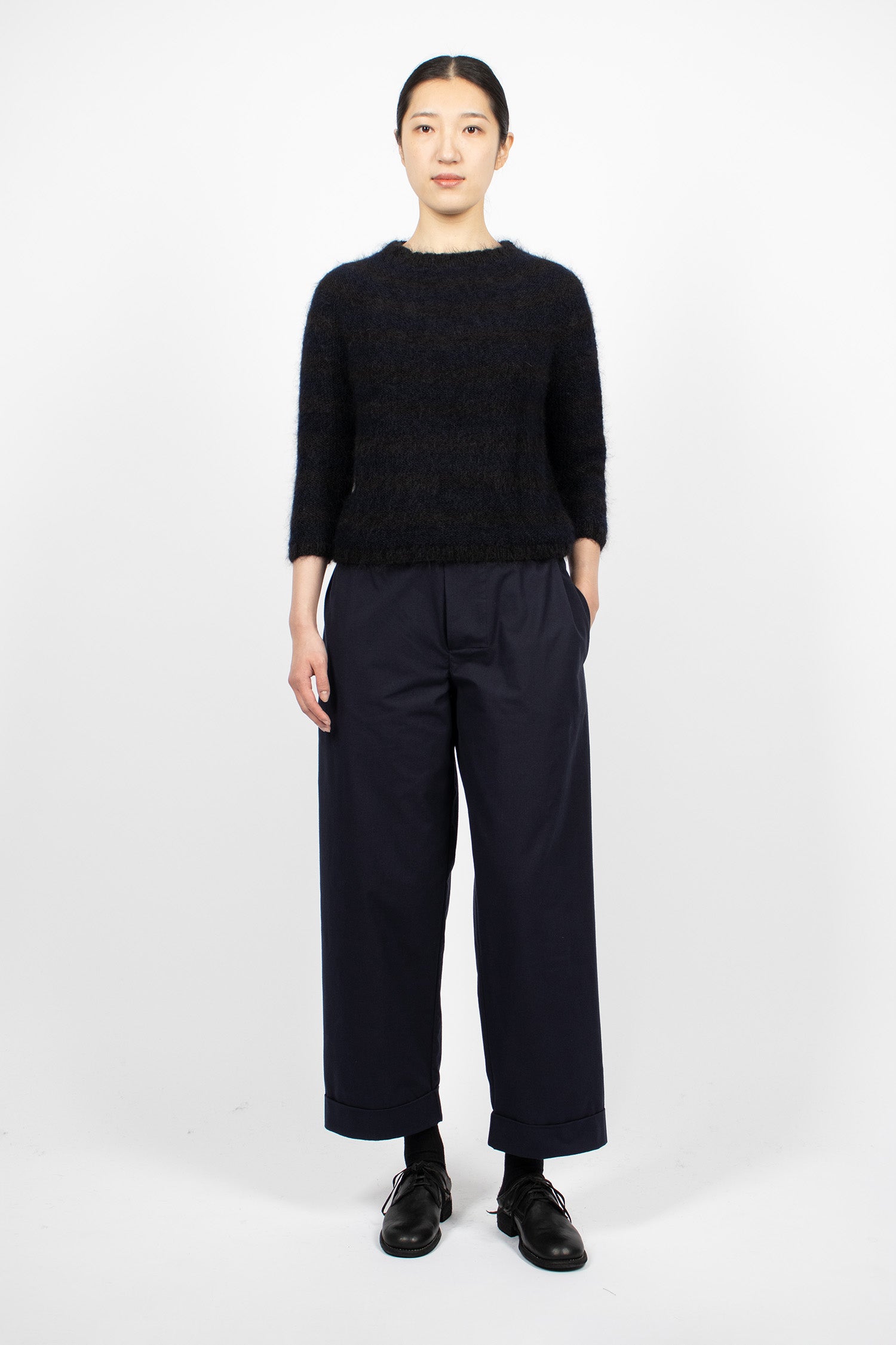 Hand-Knitted Stripe Sweater Black/Navy Blue