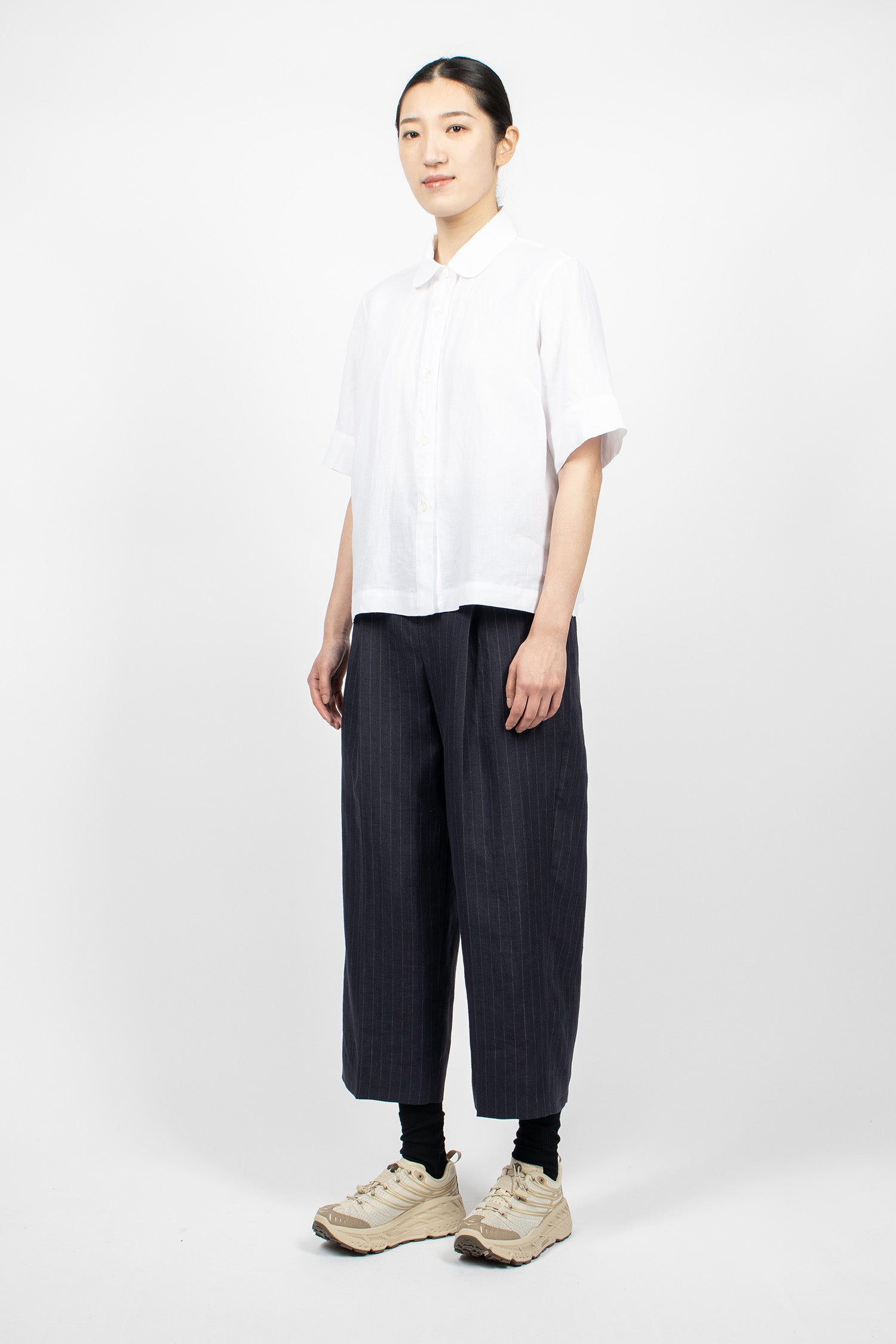 Pleated Front Cropped Trousers Navy/Grey