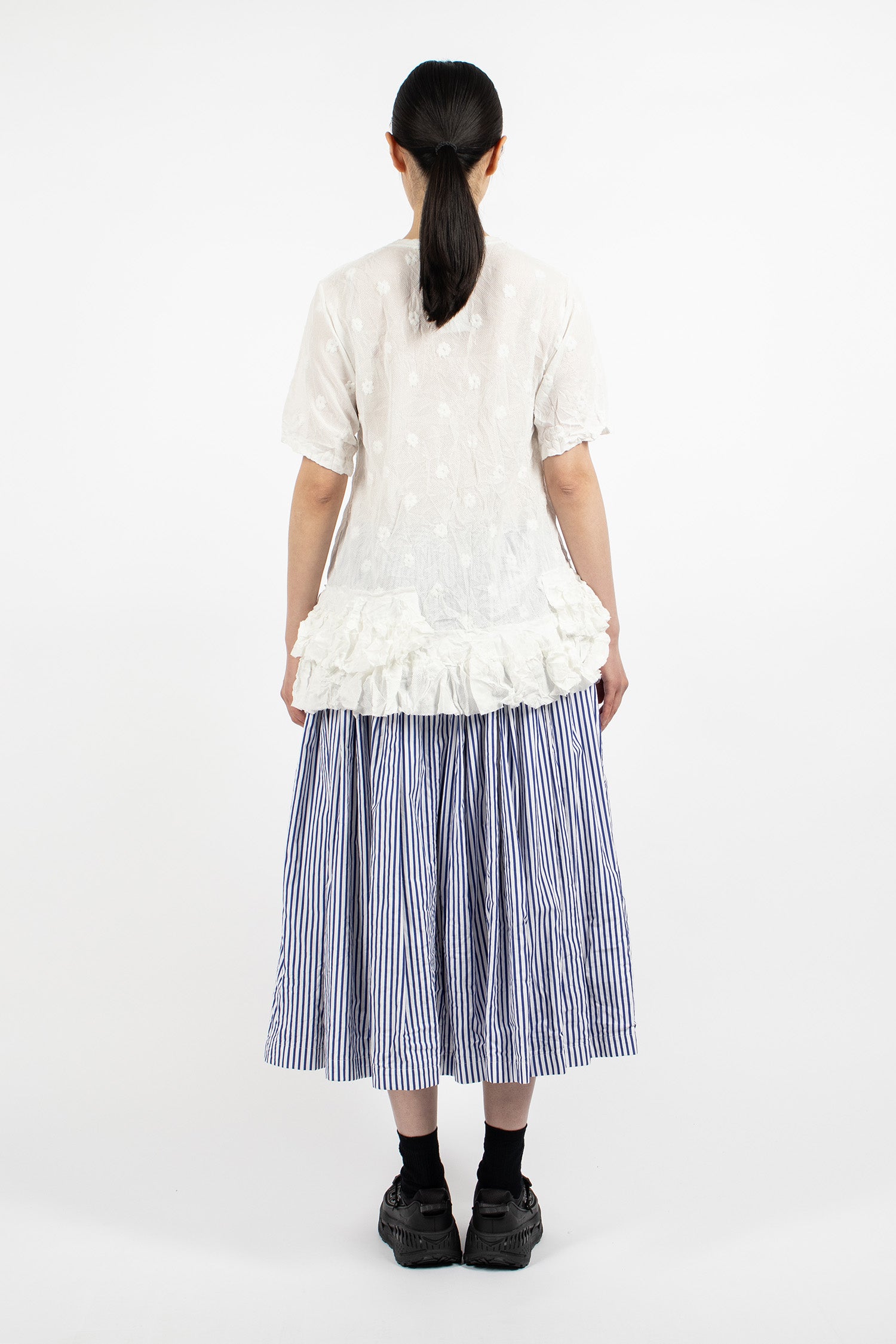 Pleated Stripe Skirt White/Blue