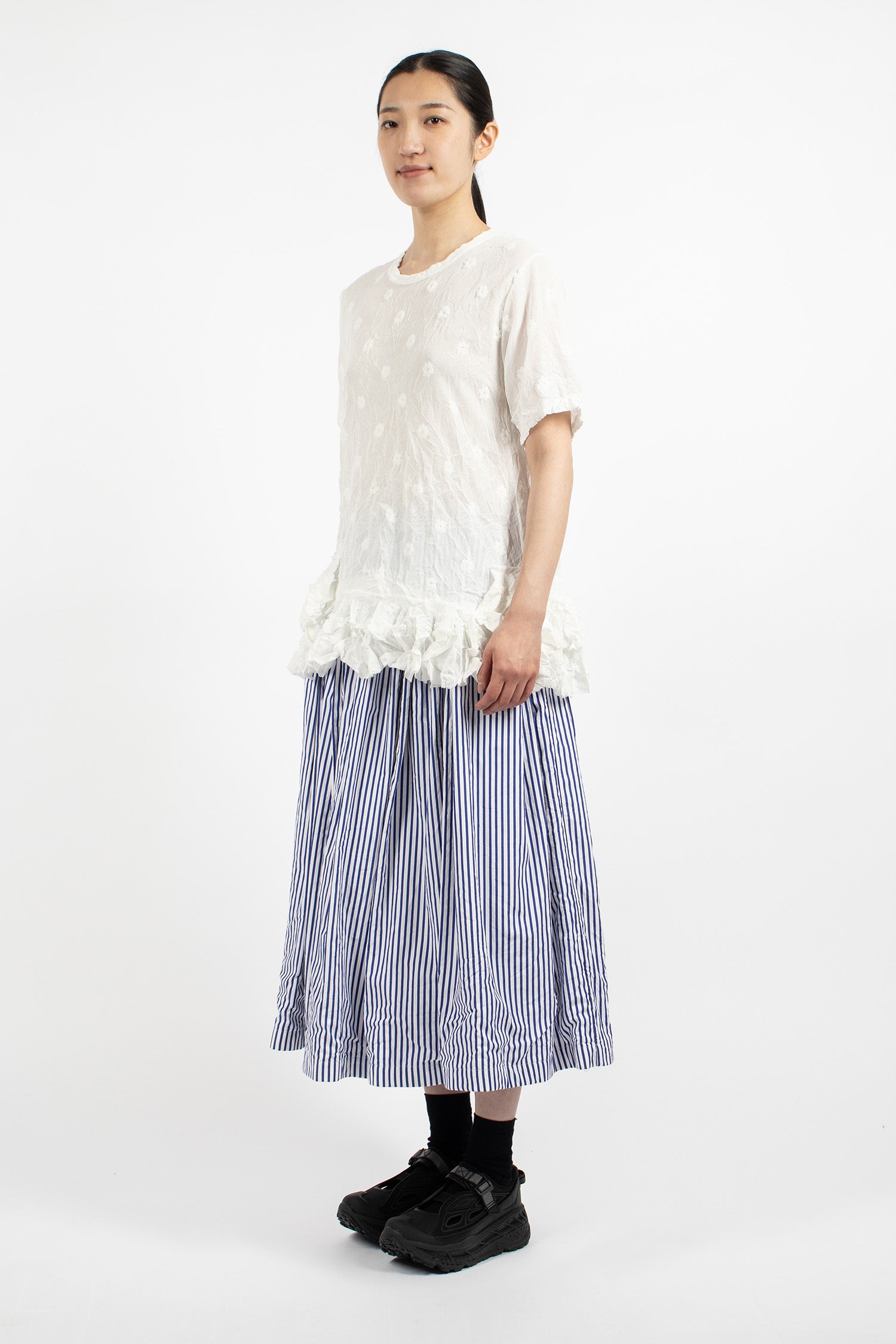 Pleated Stripe Skirt White/Blue