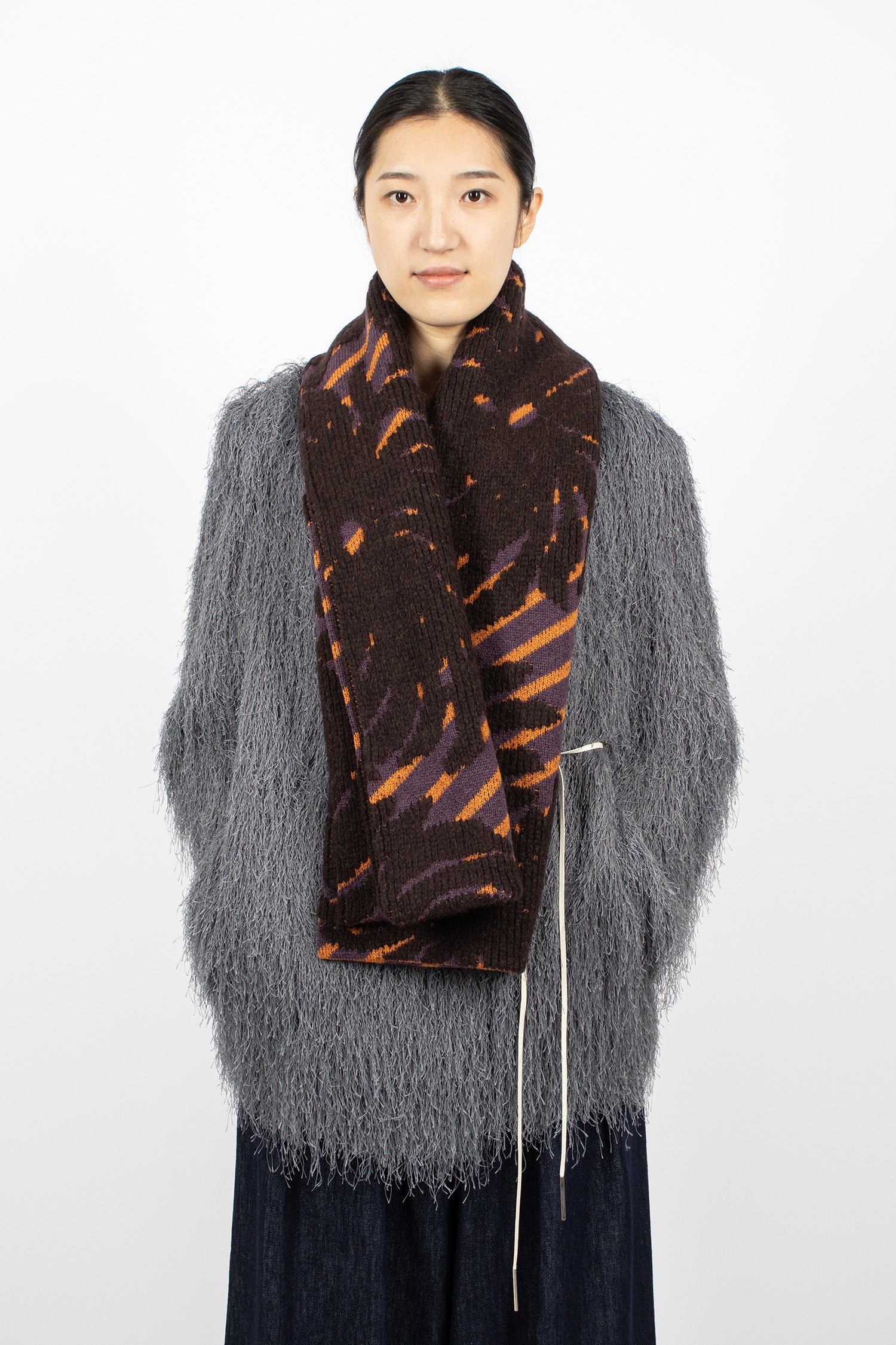 Jacquard Wool Scarf Dark Brown