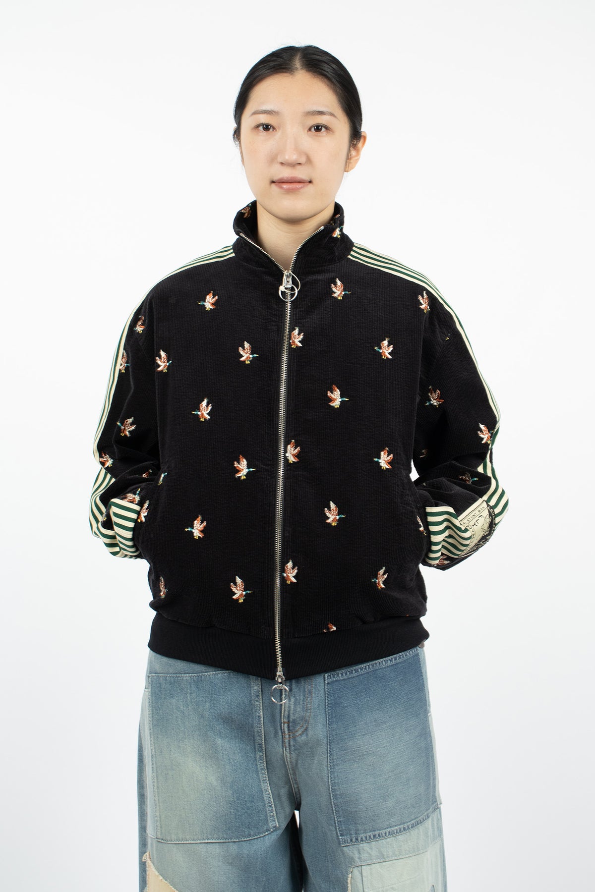 Duck Embroidered Corduroy Track Jacket Black