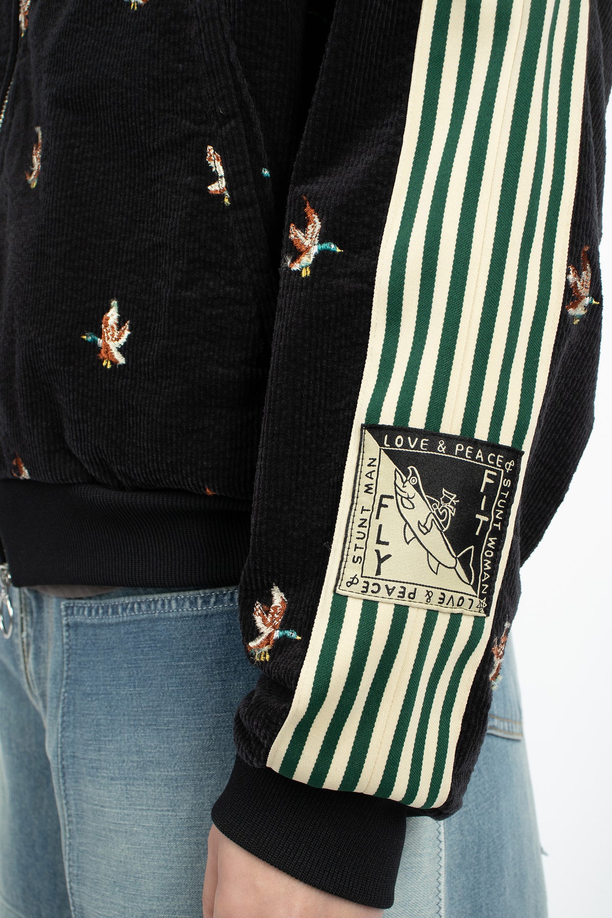 Duck Embroidered Corduroy Track Jacket Black