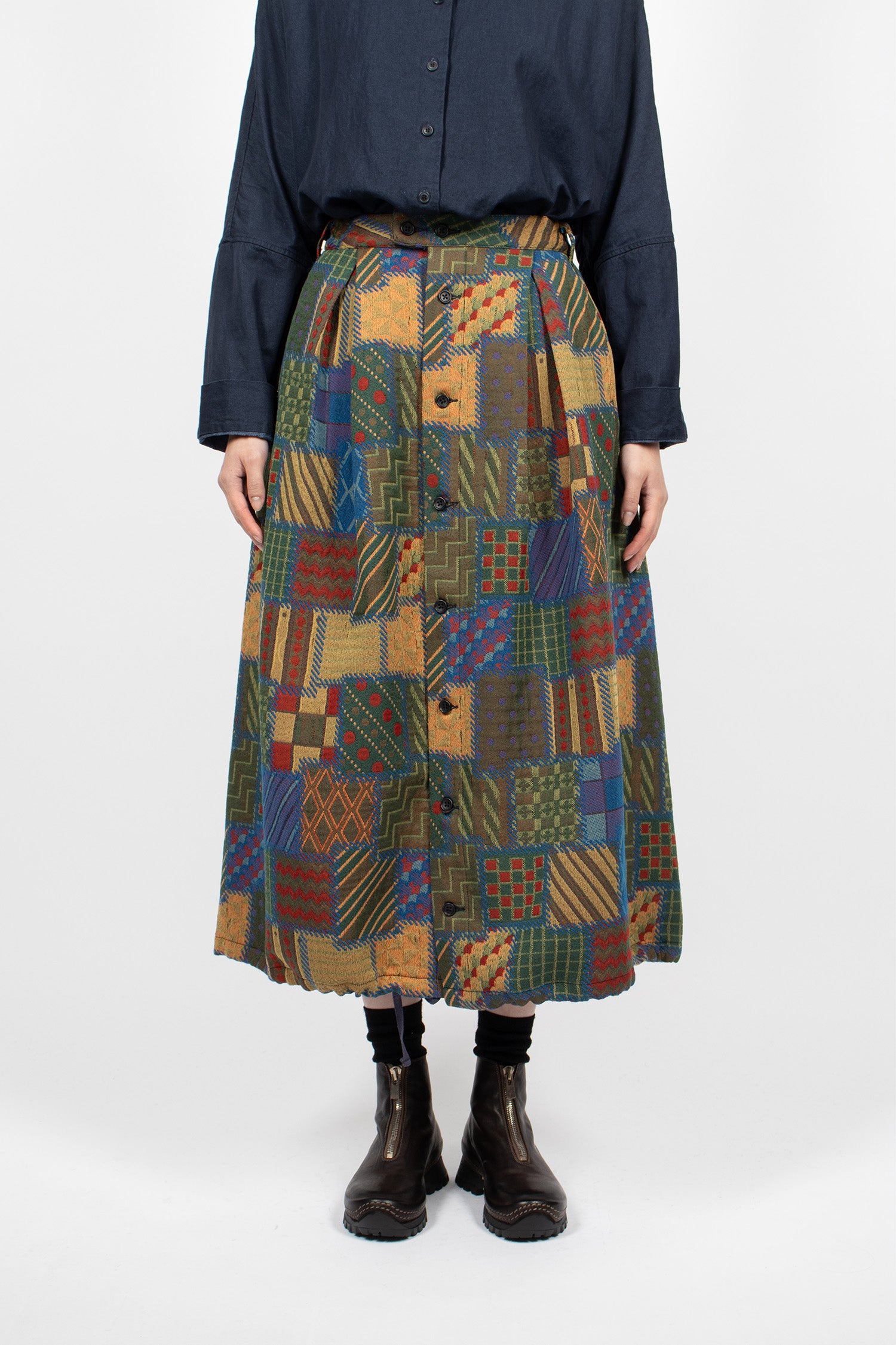 Tuck Skirt Multicolour Geometric Jacquard