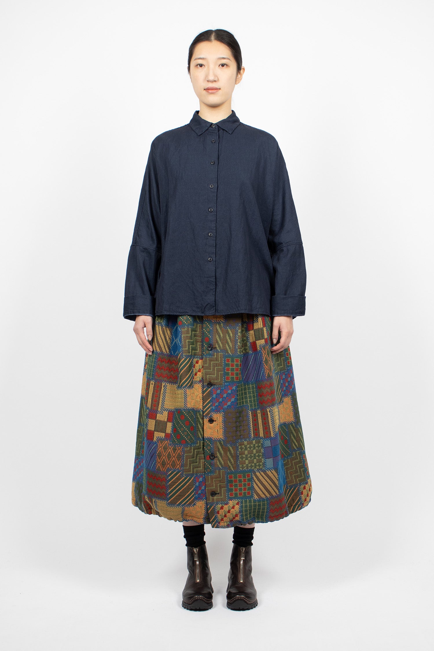 Tuck Skirt Multicolour Geometric Jacquard