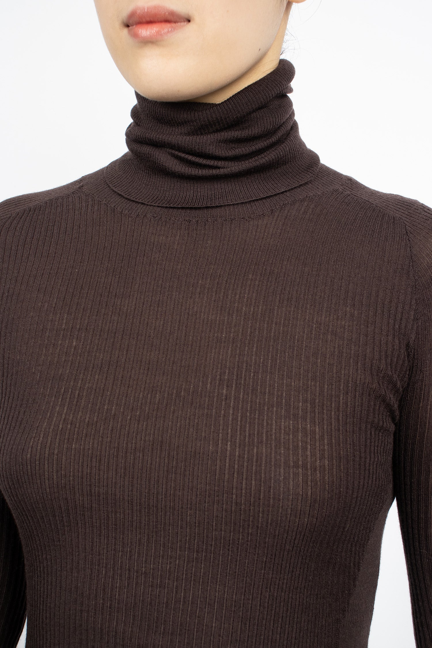 Ribbed Turtleneck Dark Brown