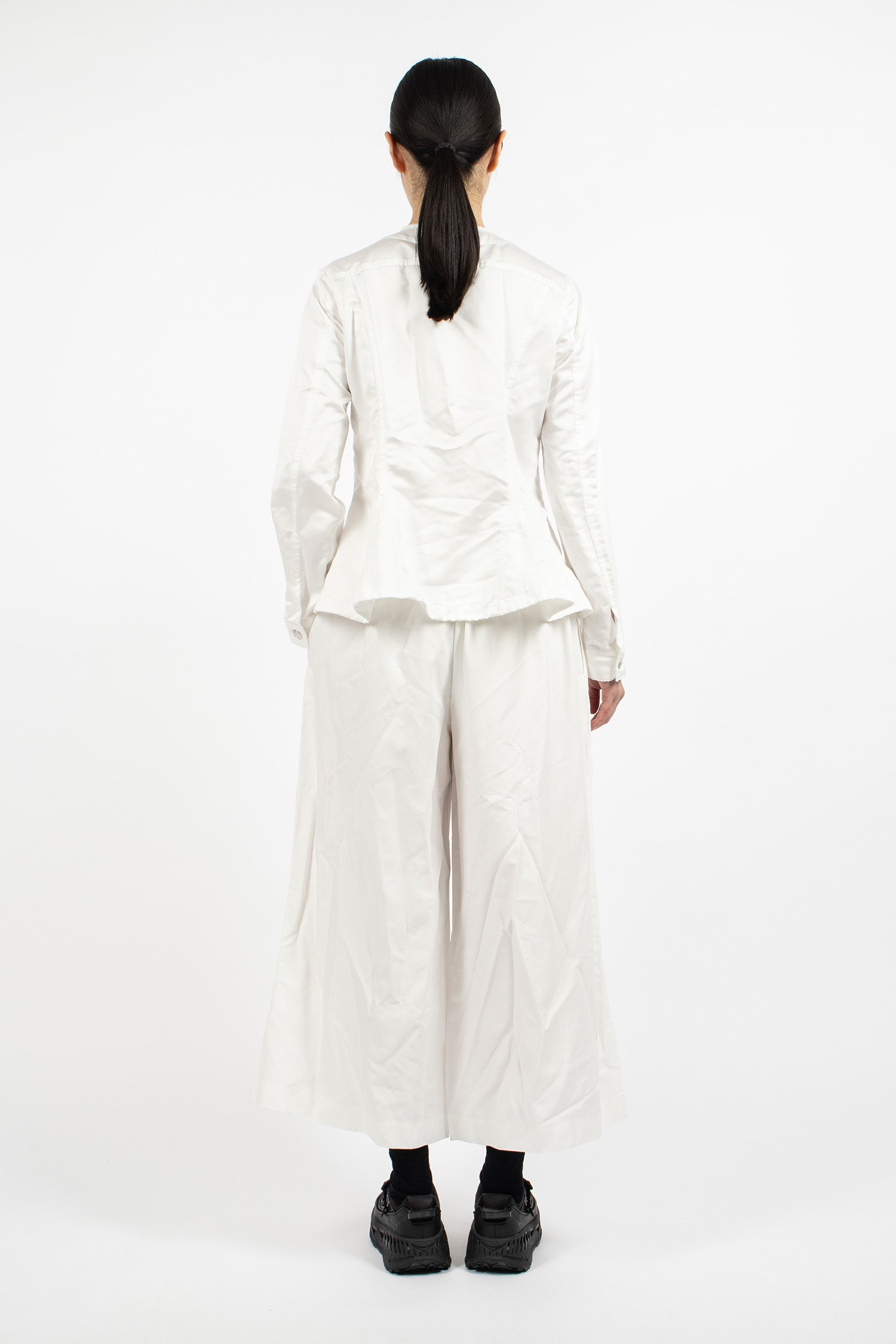 Wide Leg Twill Pants White