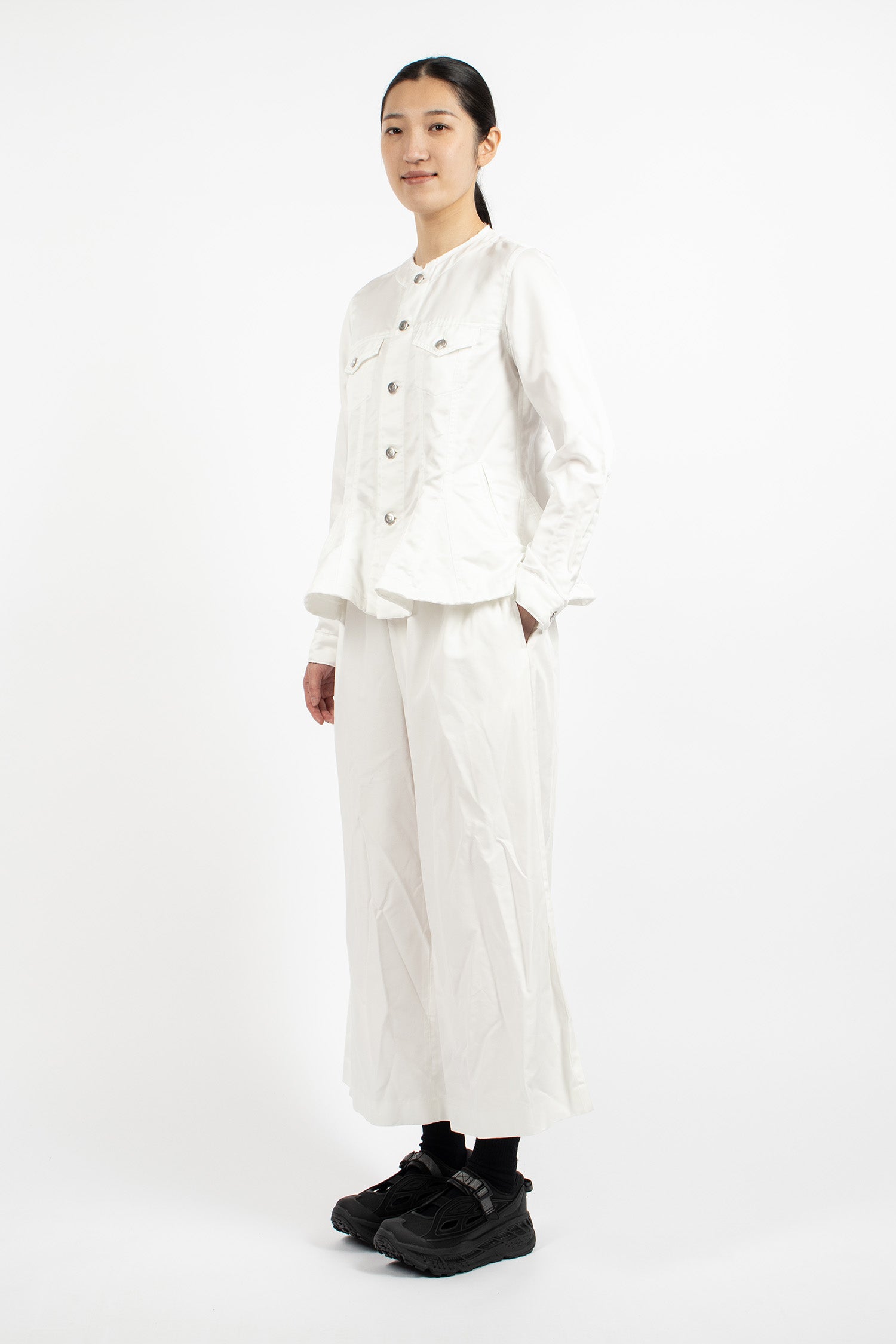 Wide Leg Twill Pants White