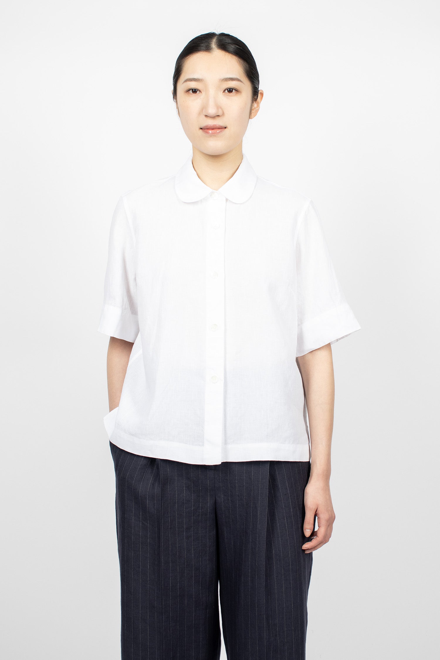 Short Sleeve Round Collar Shirt White