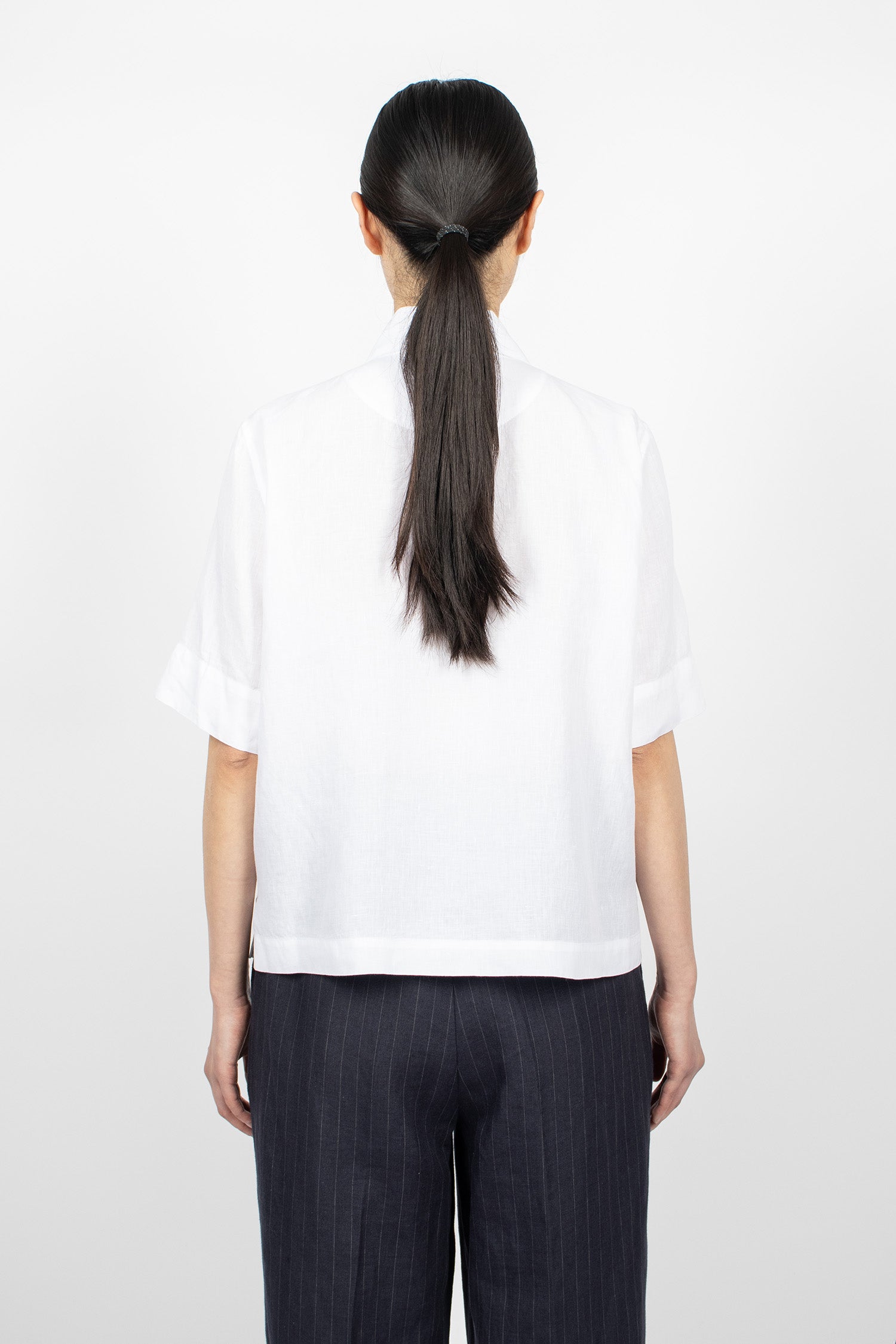 Short Sleeve Round Collar Shirt White