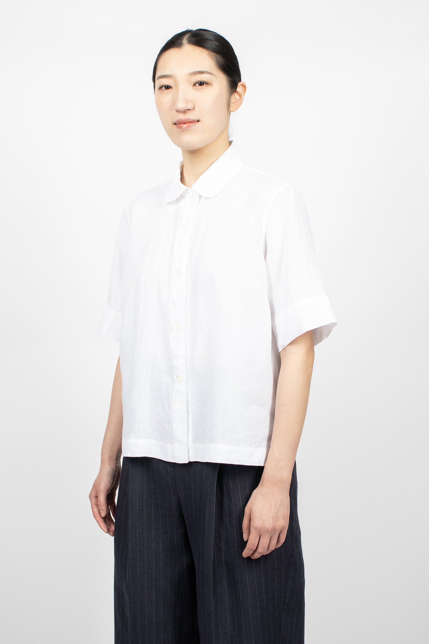 Short Sleeve Round Collar Shirt White