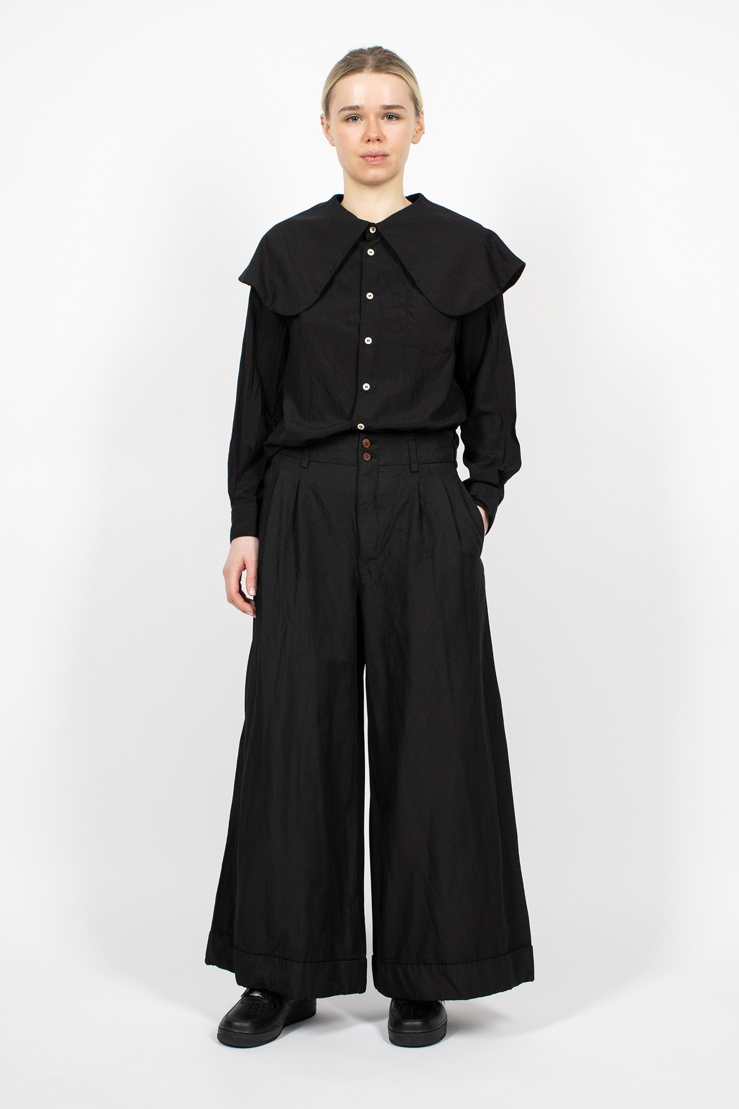 Wide Leg Twill Pants Black