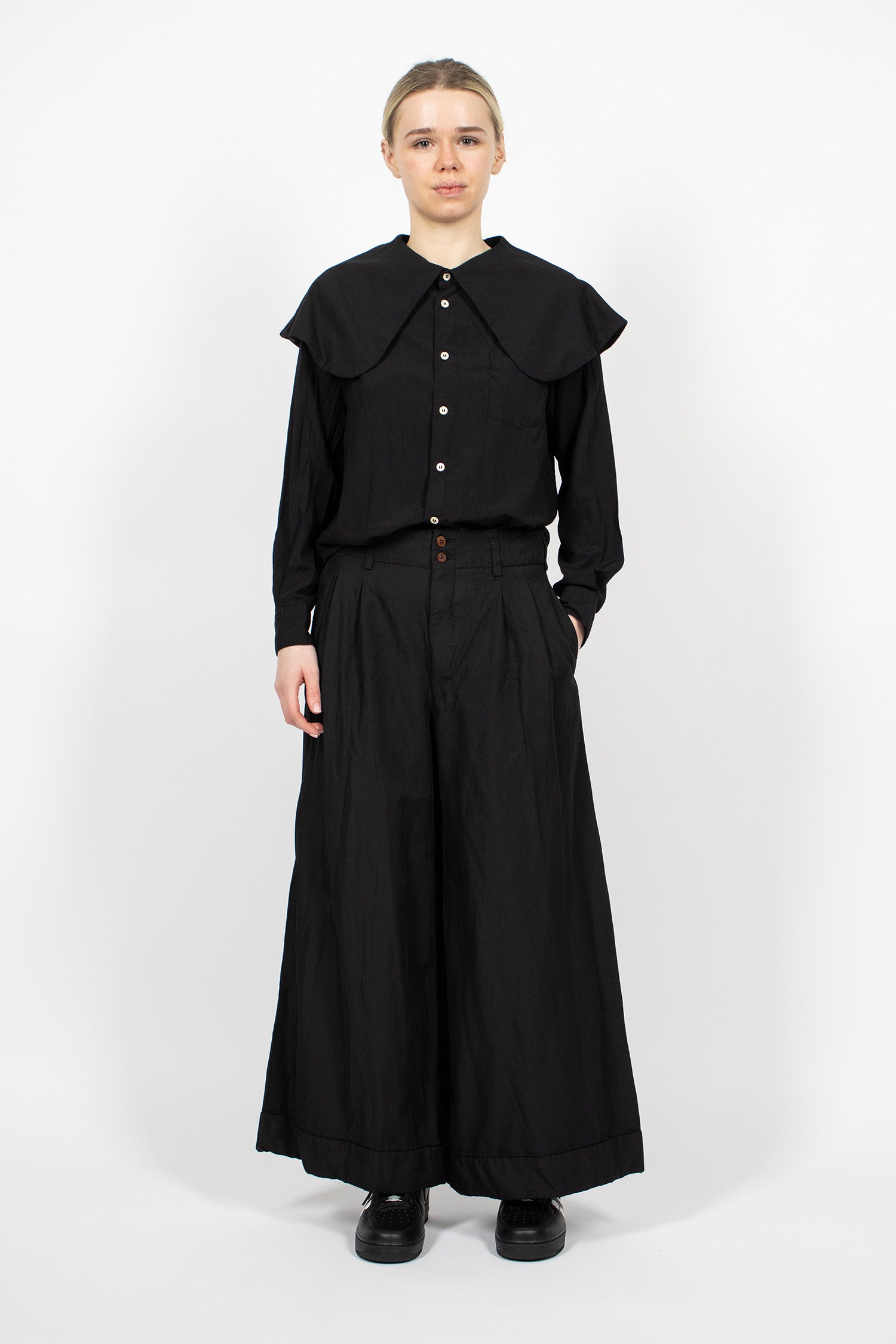 Wide Leg Twill Pants Black