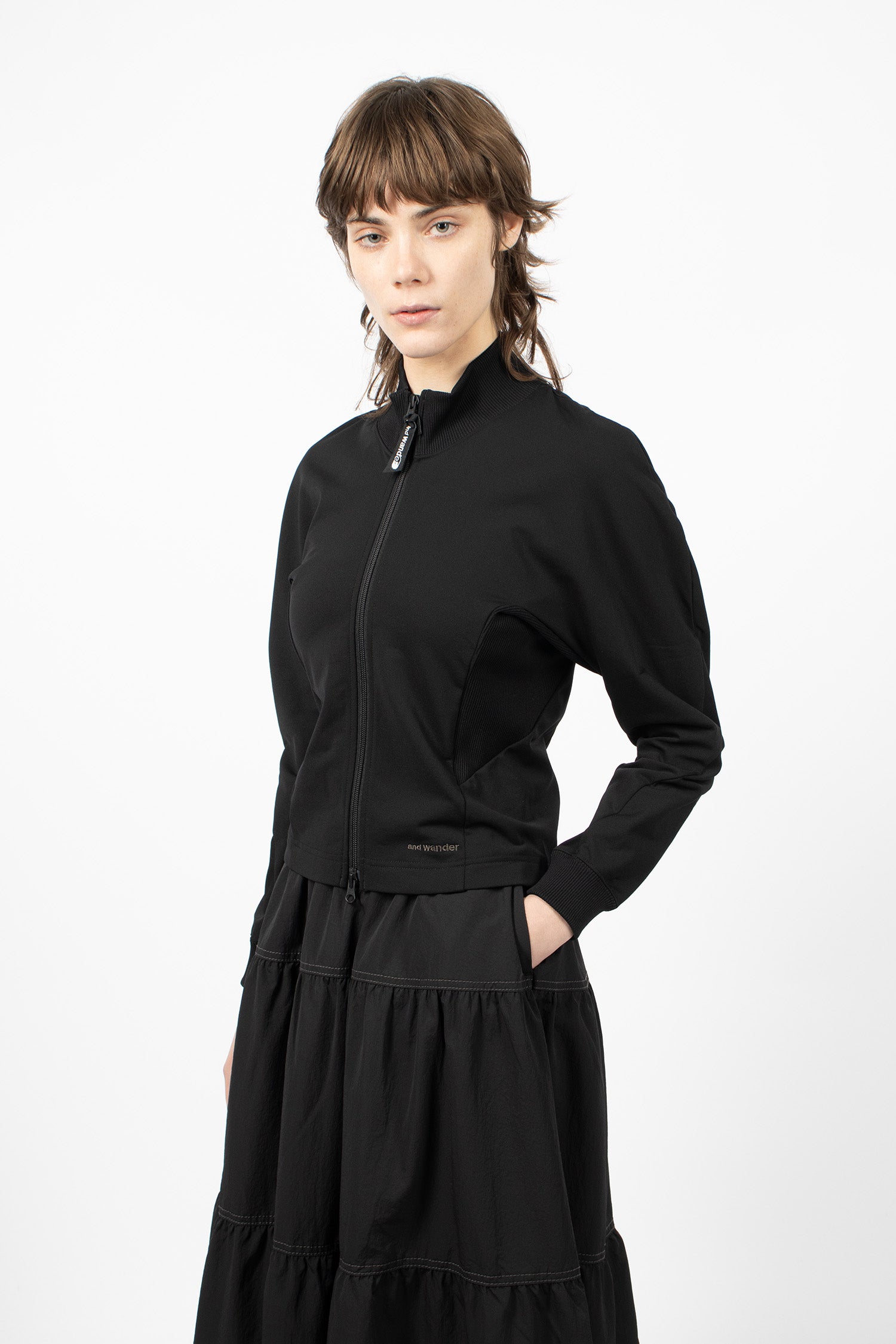 Back Pile Zip Up Jacket Black