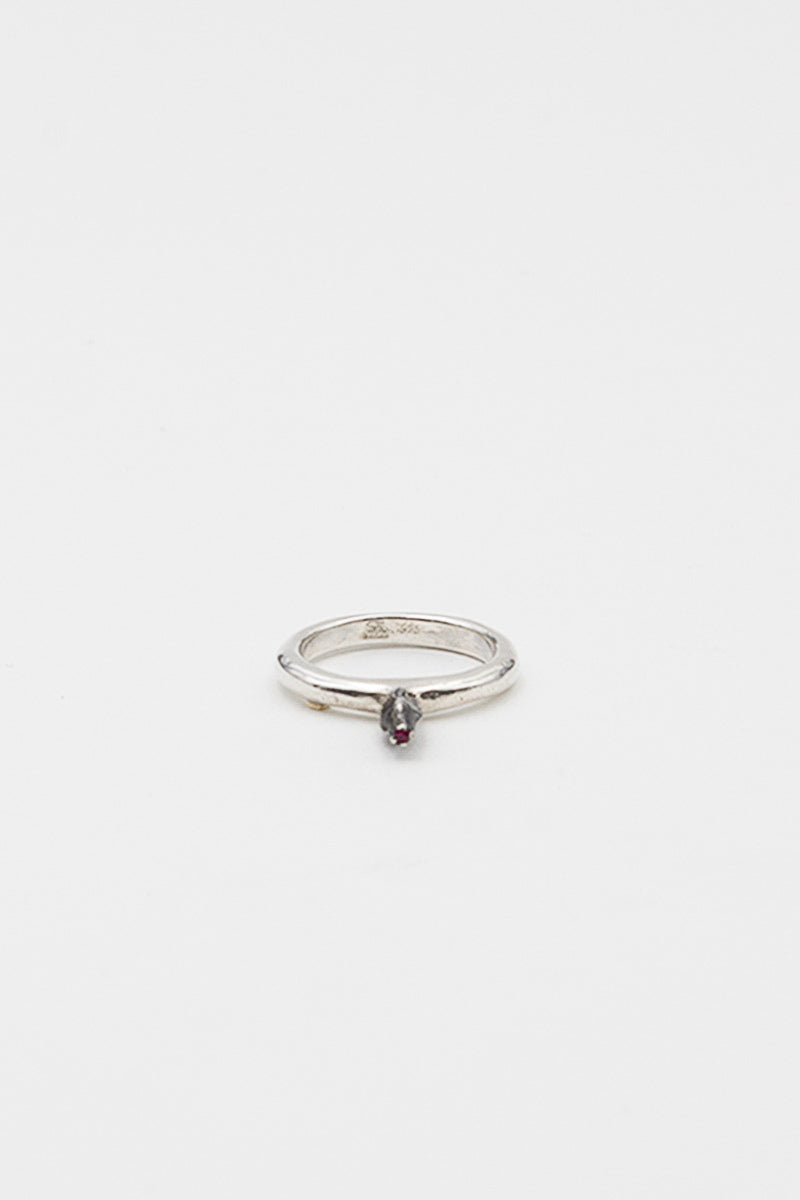 Bar Silver And Ruby Bud Ring