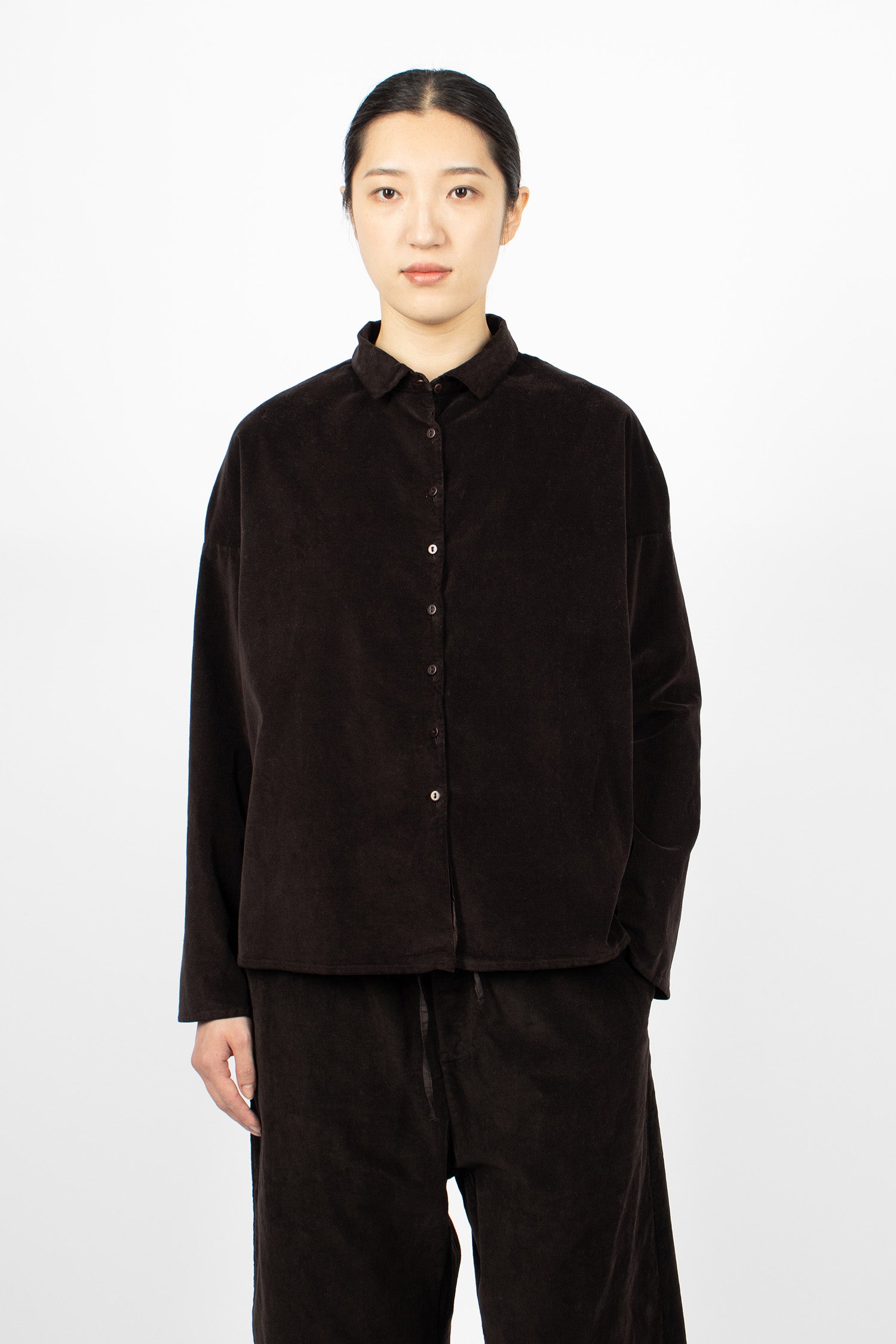 12_125 Velvet Short Collar Shirt Chocolate