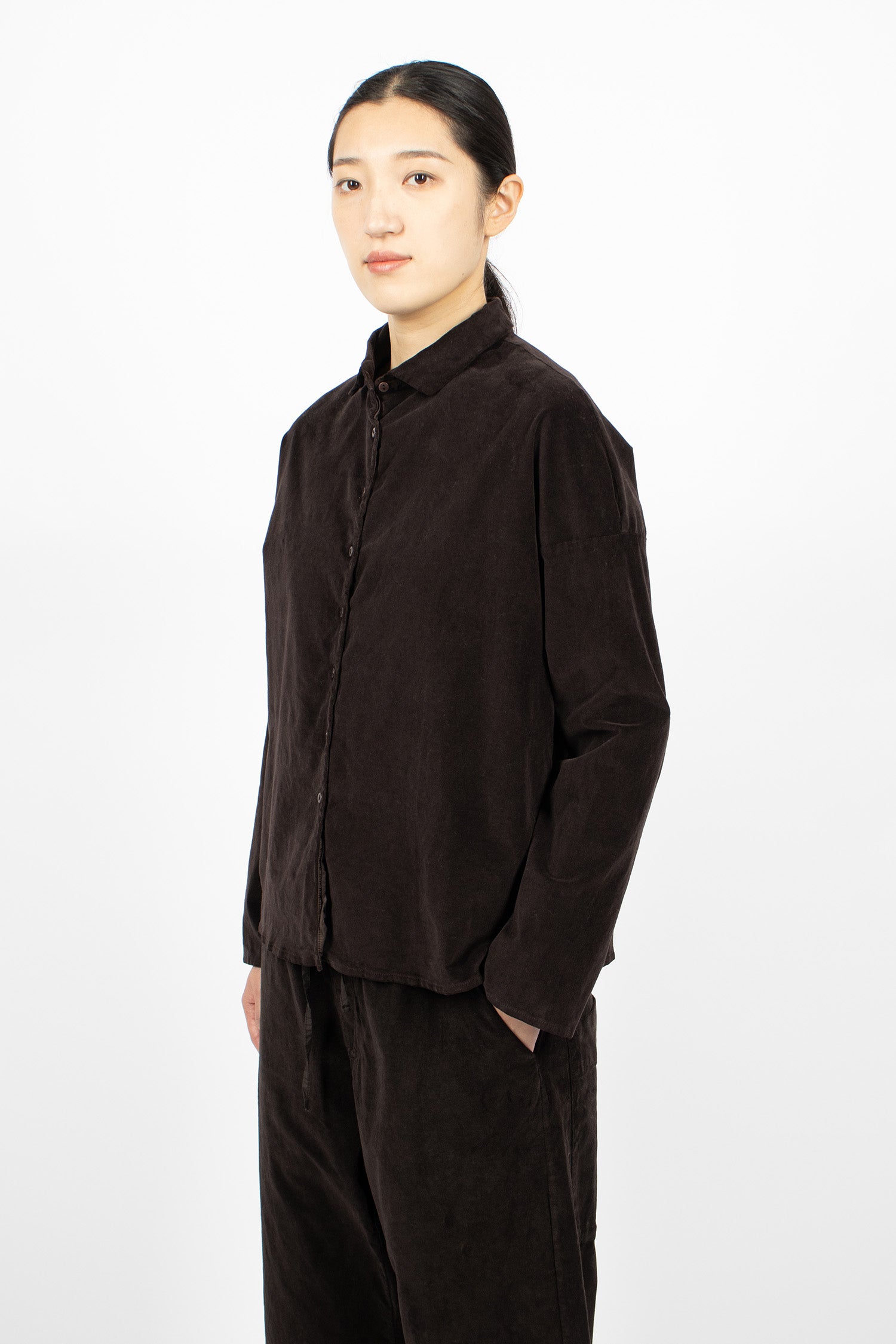 12_125 Velvet Short Collar Shirt Chocolate