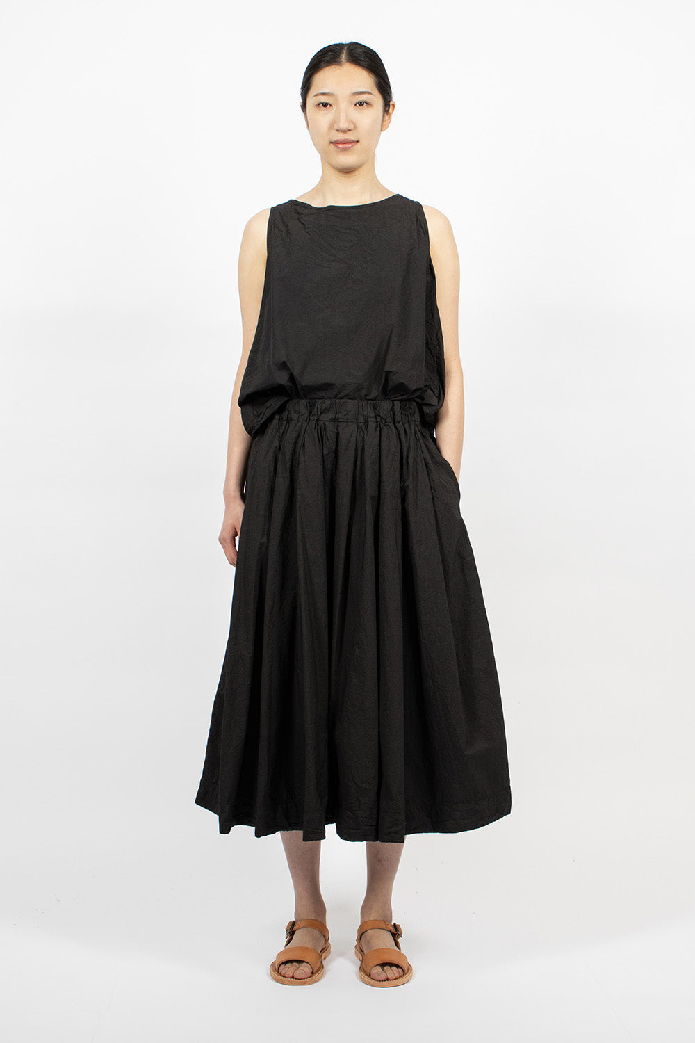 32_17 Pleated Long Skirt TC Black