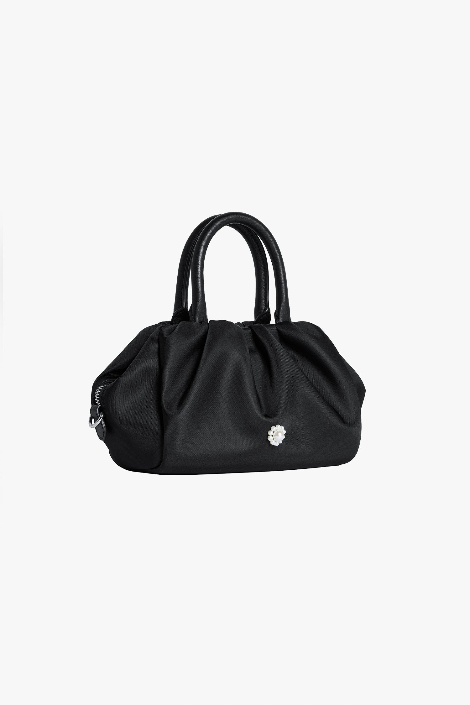 Mini Gathered Top Handle Bag Black/Black